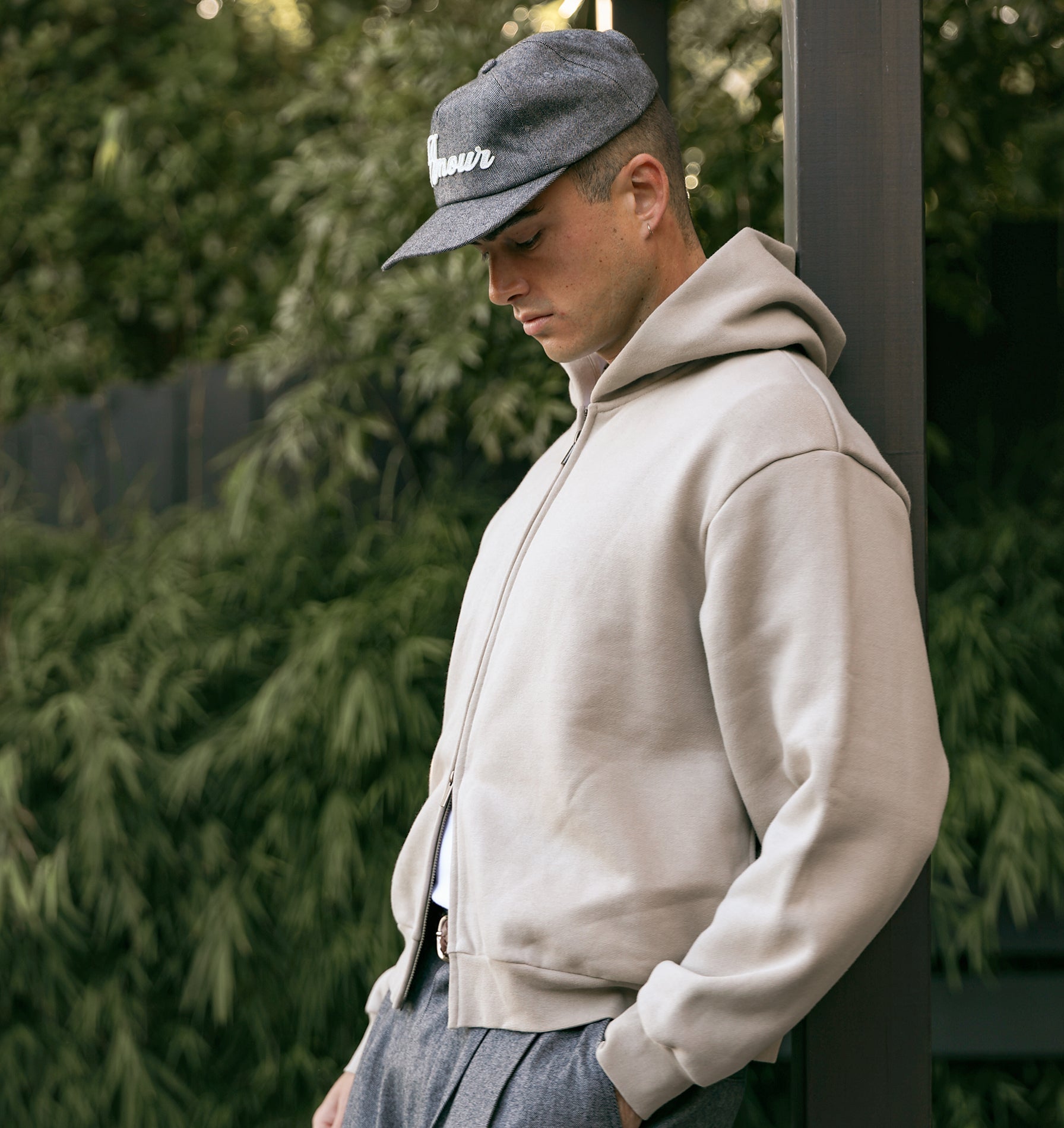Heavy Crop Zip Hood - Taupe