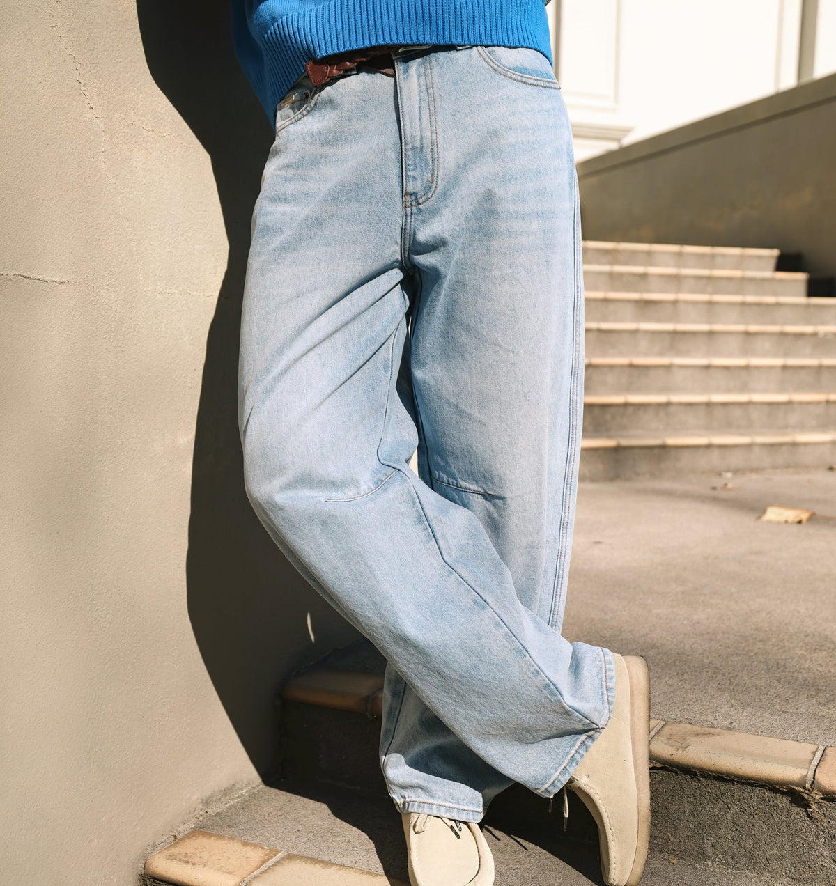 Barrel Leg Denim - Faded Blue