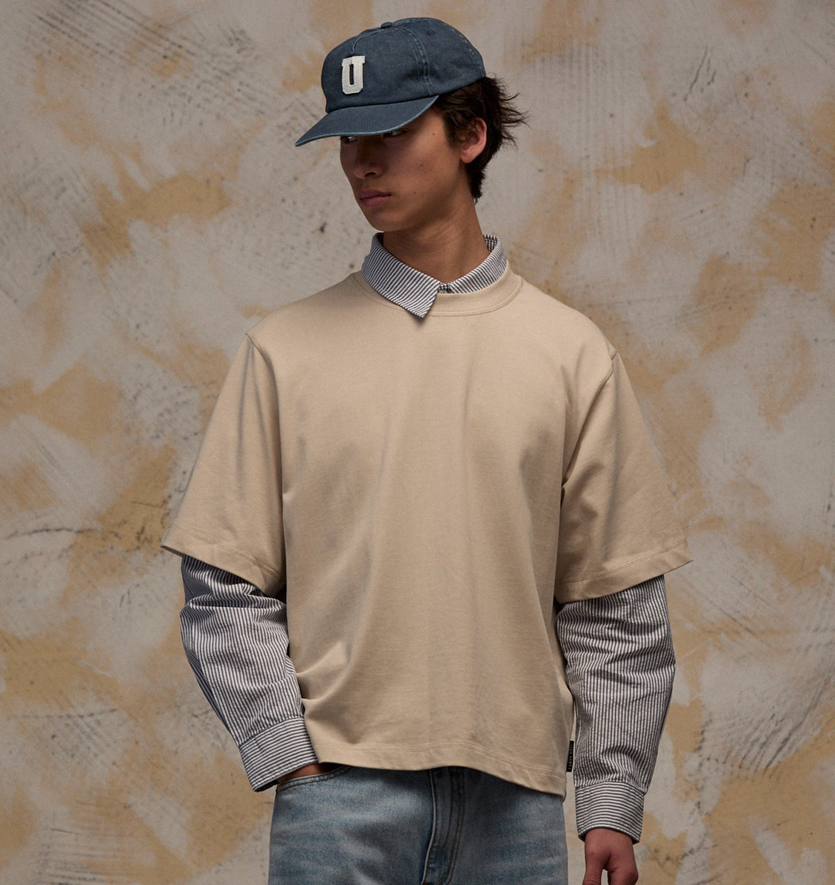 Crop LS Shirt - Blue White Stripe