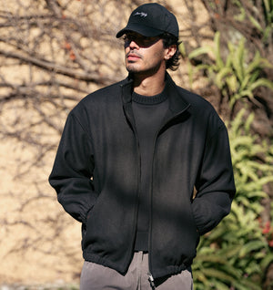 Funnel Neck Jacket - Black Wool