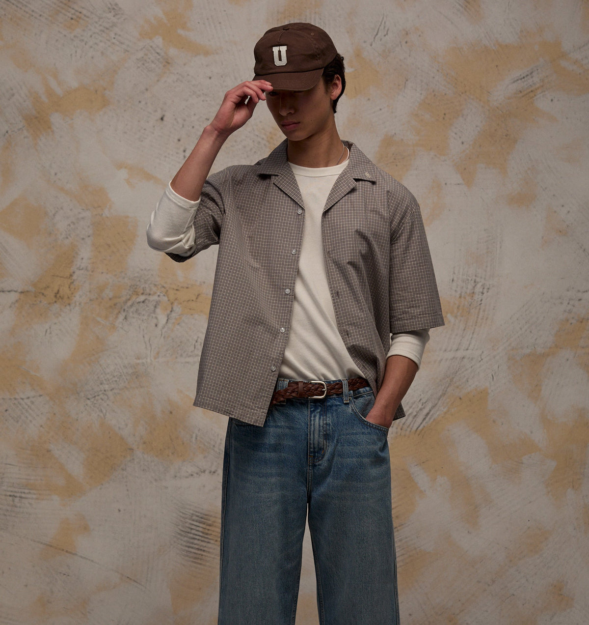 Box Cuban Collar Shirt - Concrete Check
