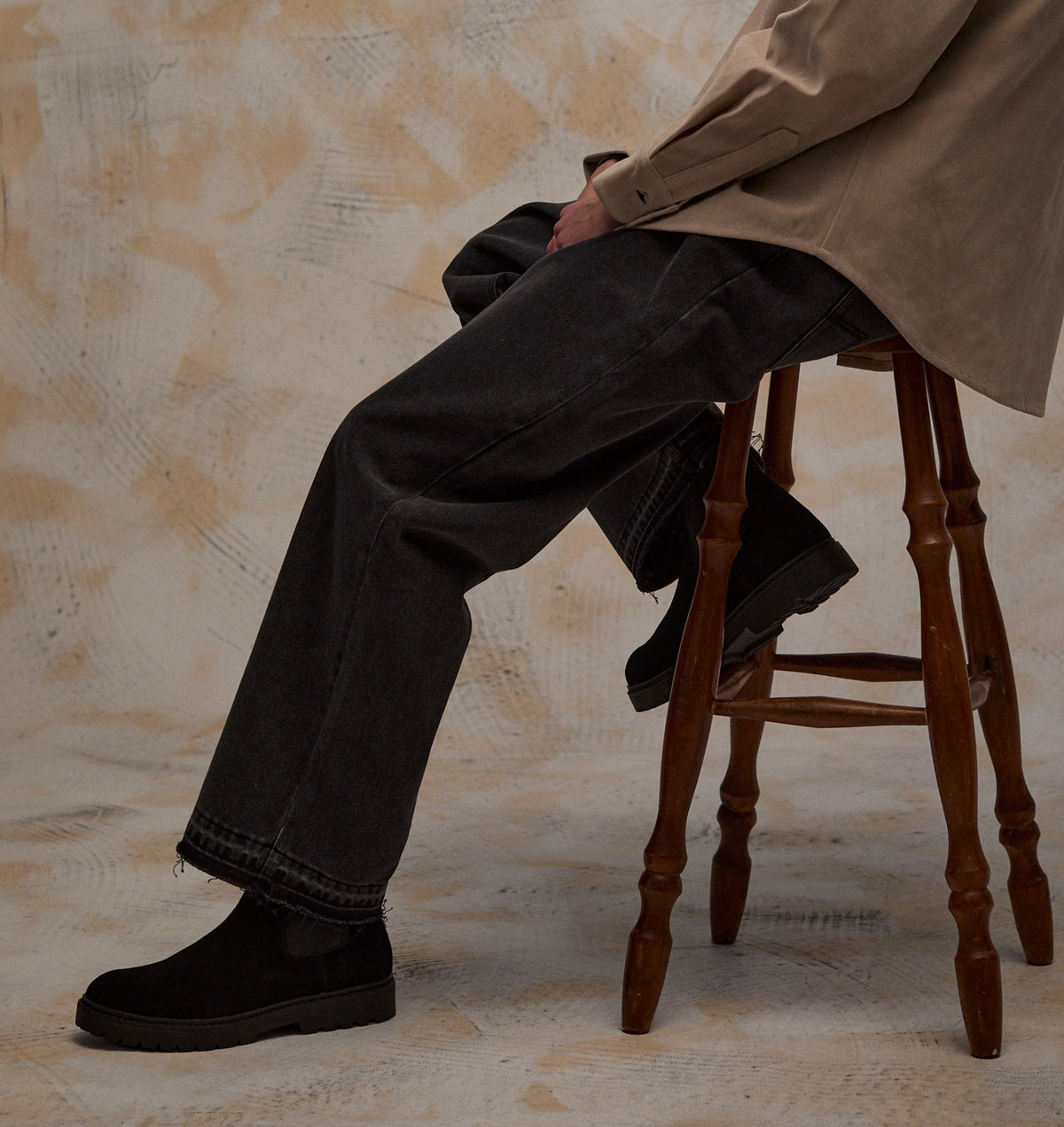 Raw Hem Edgar Wide Denim - Washed Black