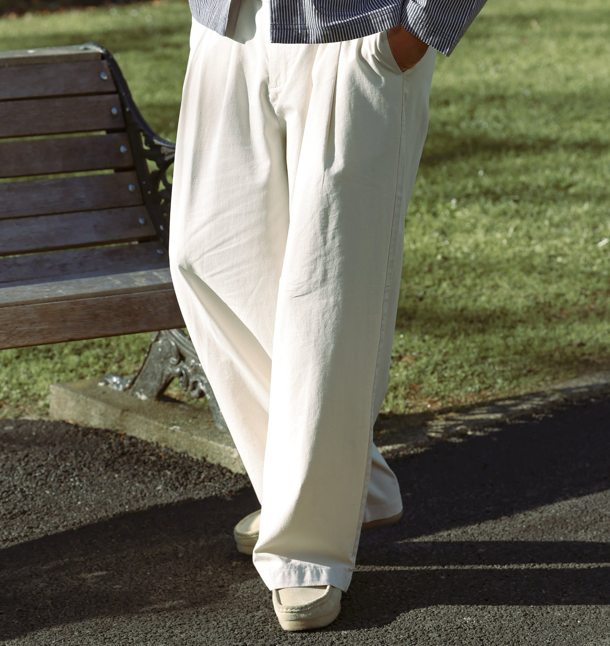 Cotton Albert Pleated Pant - Ecru