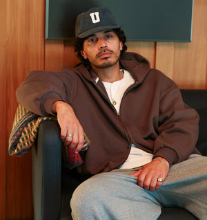 Heavy Crop Zip Hood - Dusky Brown