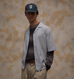 Box Cuban Collar Shirt - Blue/White Stripe