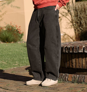 Barrel Leg Denim - Washed Black