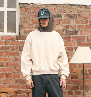 Heavy Crop Box Hood - Off White/Brown