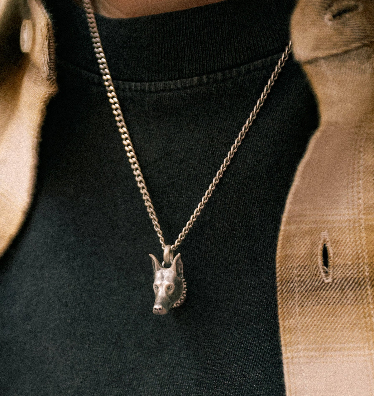 Doberman Pendent - White Brass