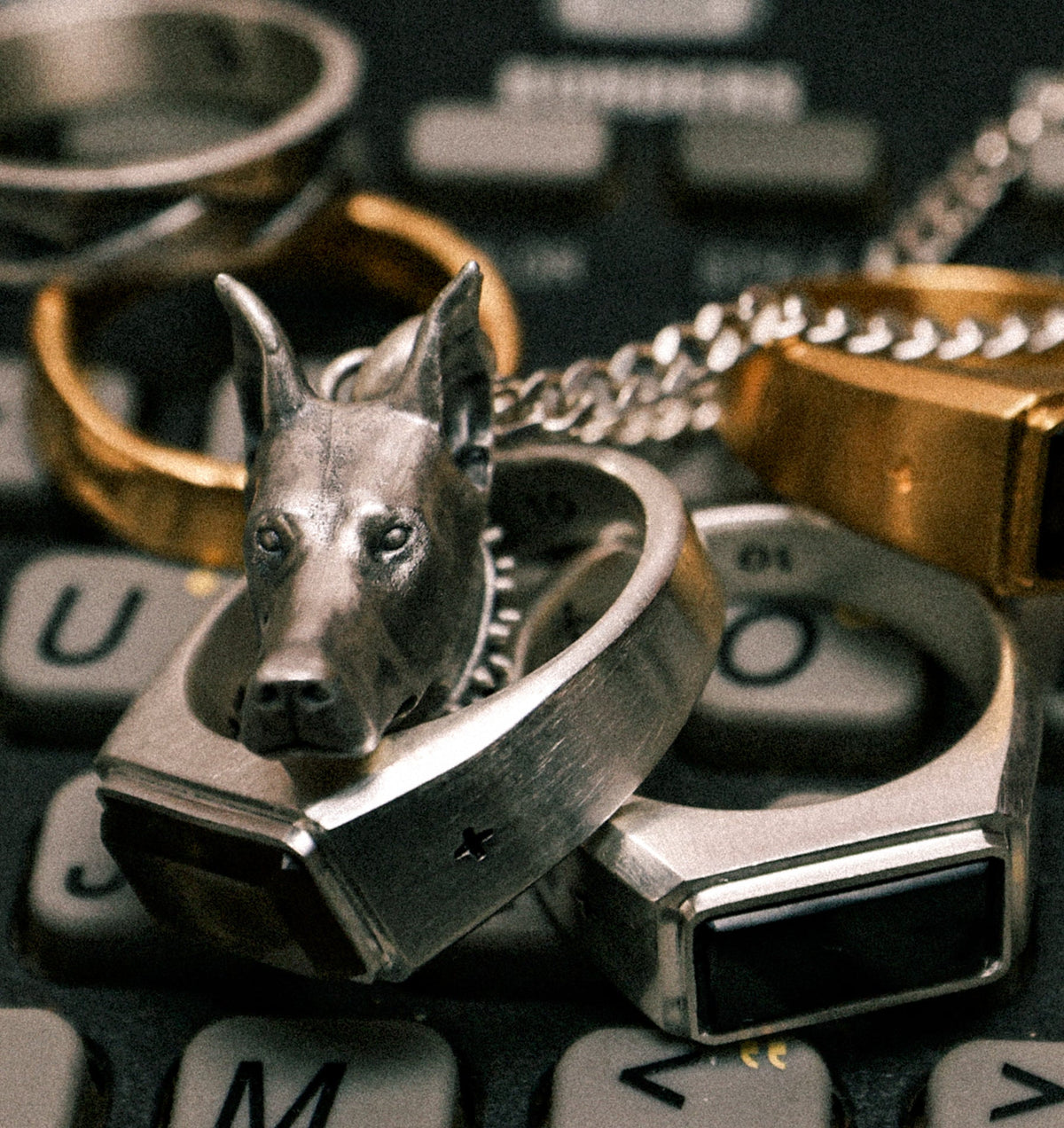 Doberman Pendent - White Brass