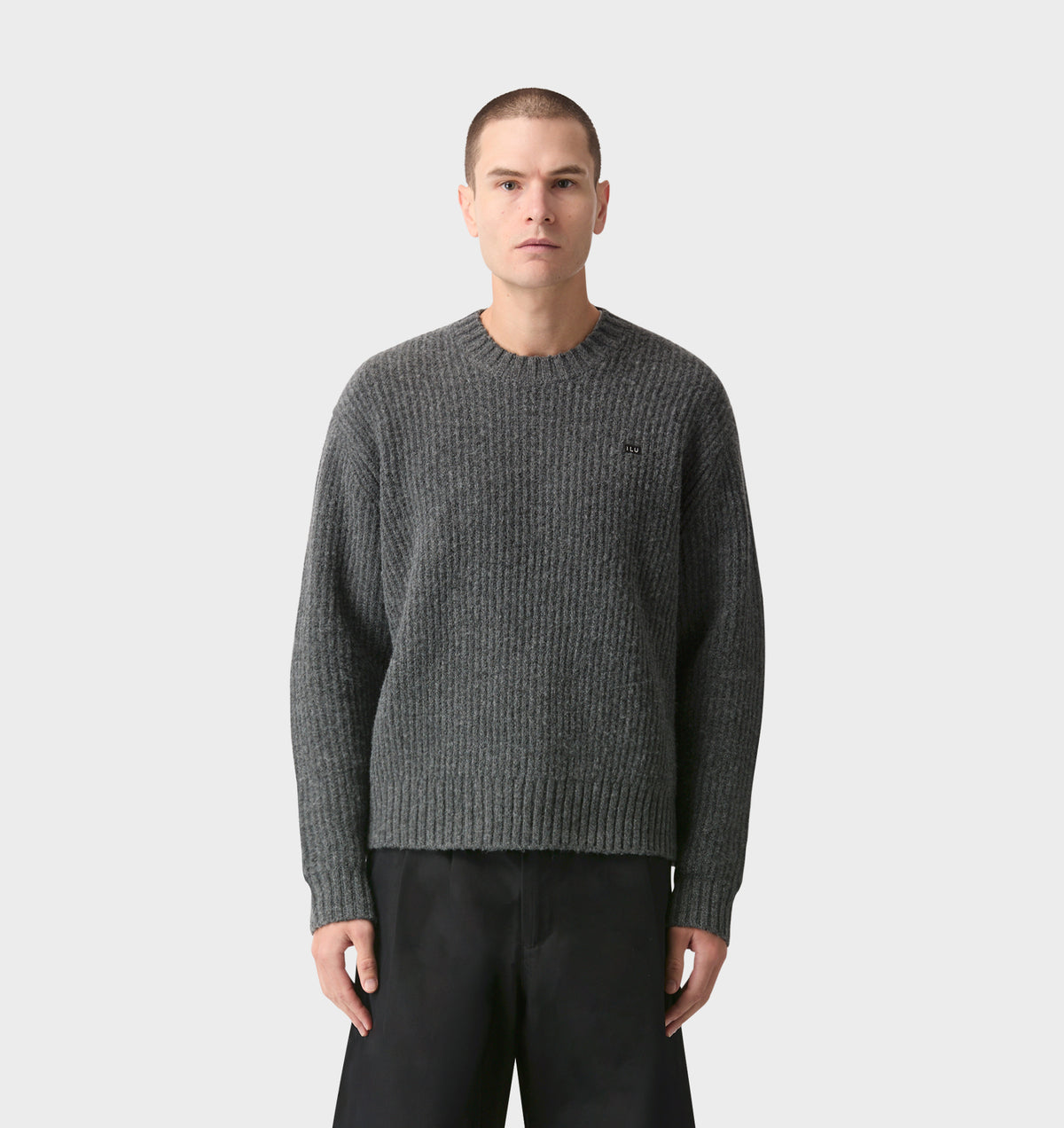 Wool Crop Knit Sweater - Charcoal