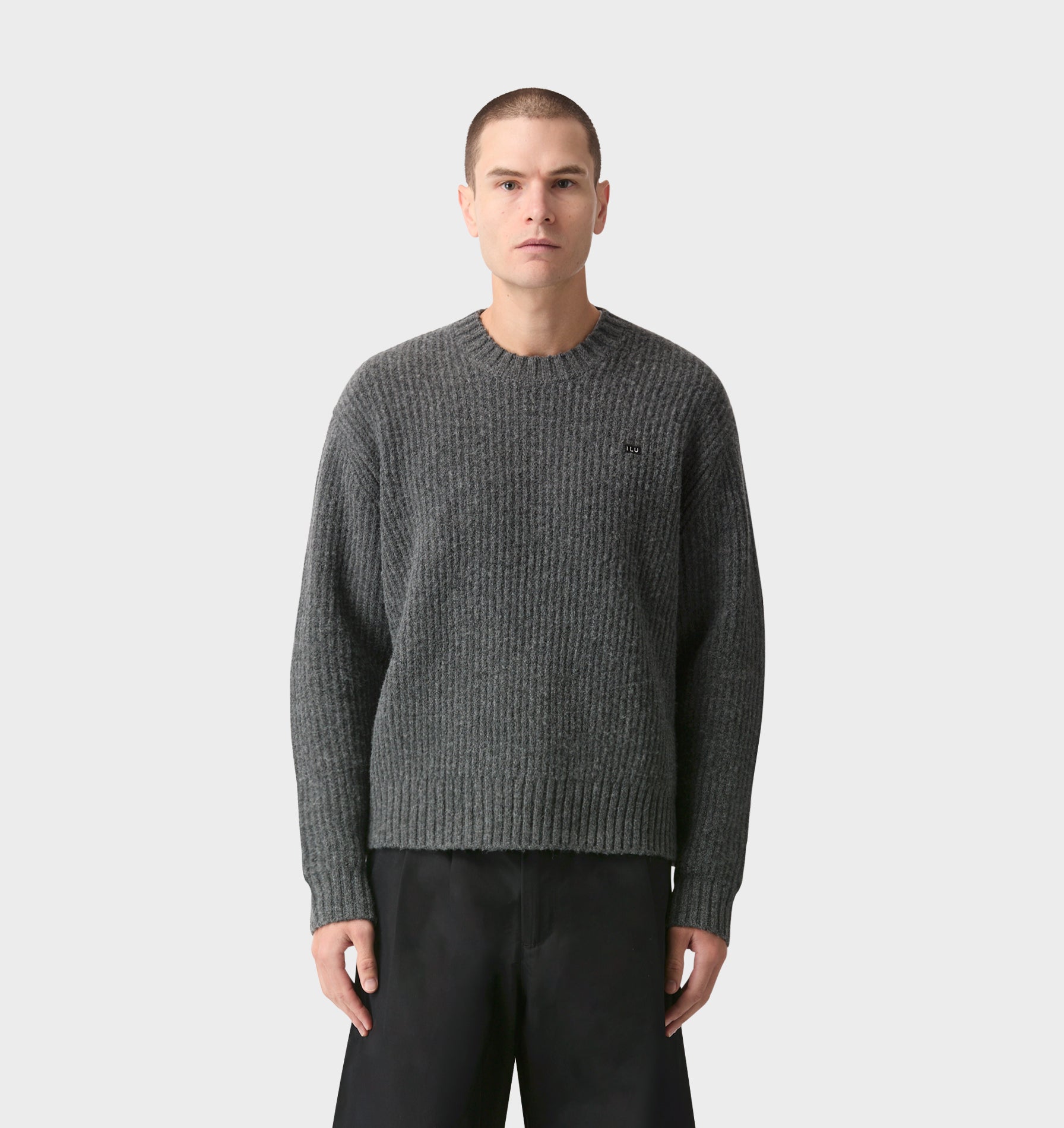 Wool Crop Knit Sweater - Charcoal