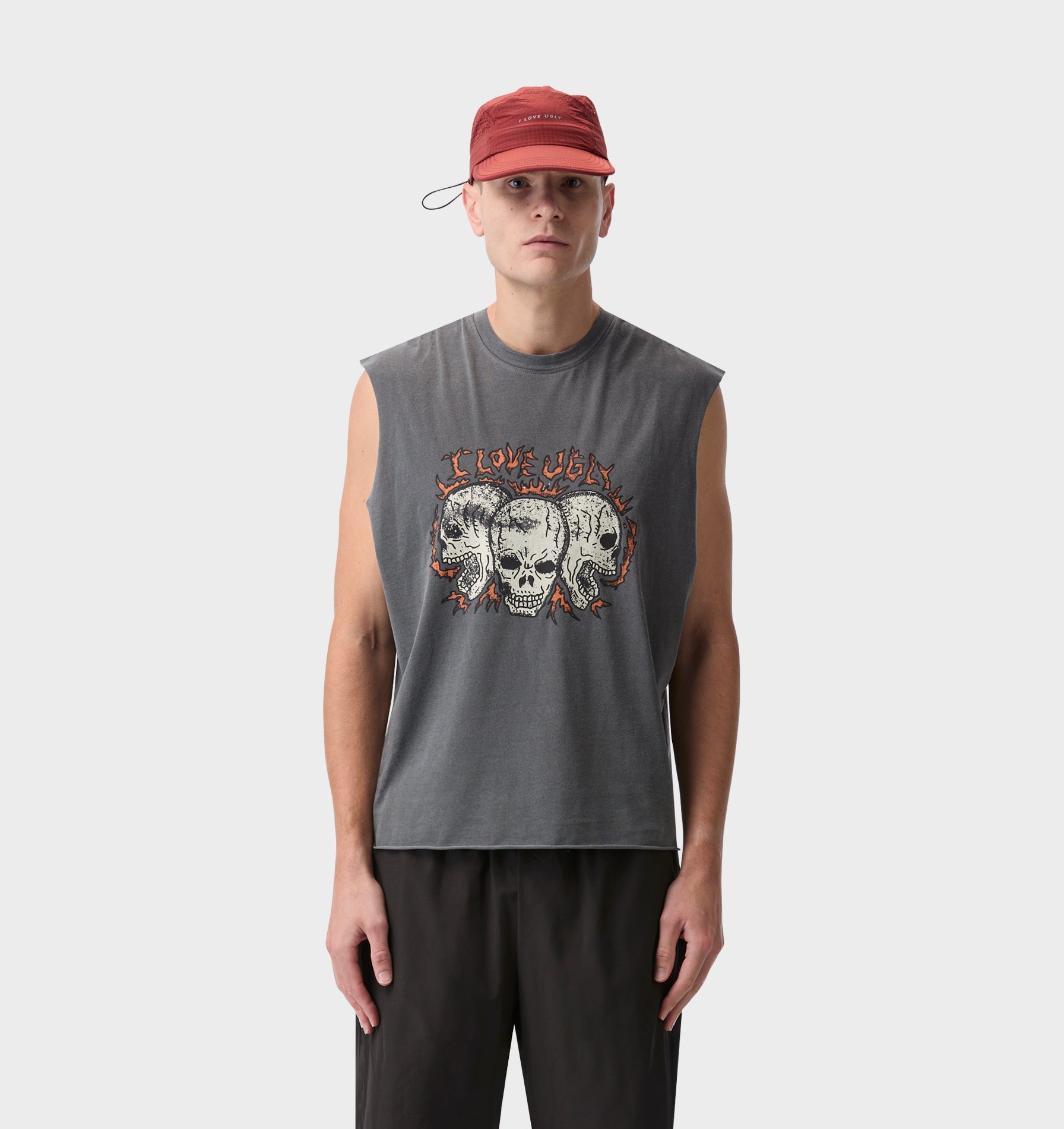 Skull Active Cotton Crop Tank - Washed Black