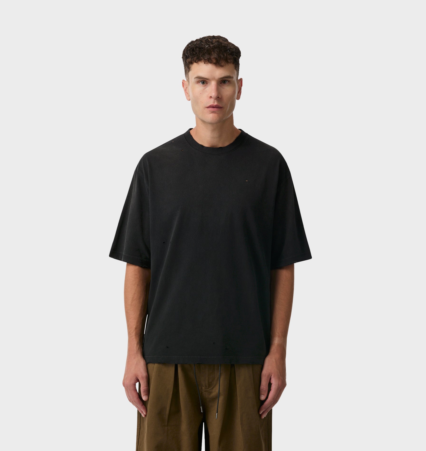 Distressed Oversized Tee - Faded Black