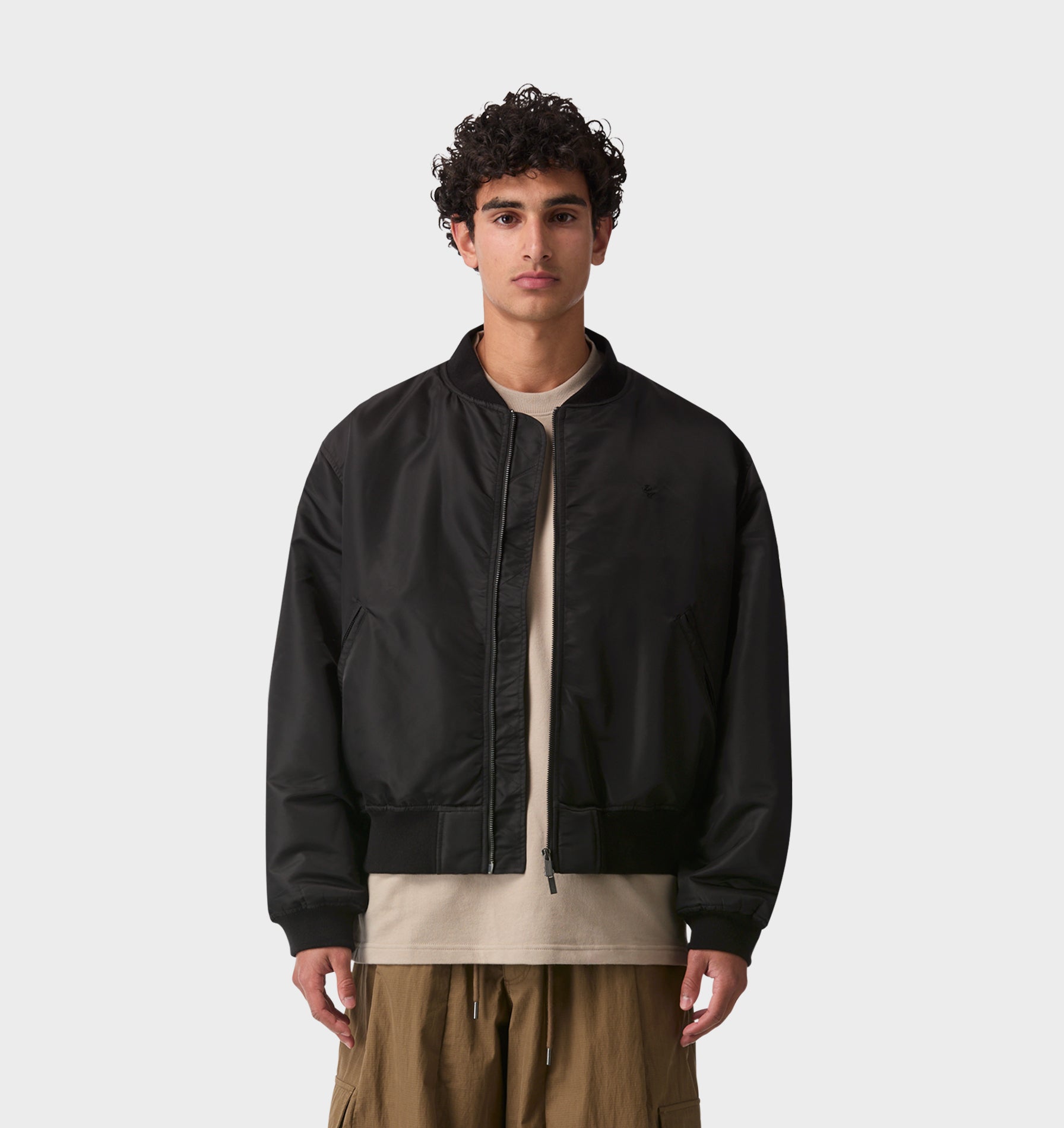 Nylon Bomber Jacket - Black