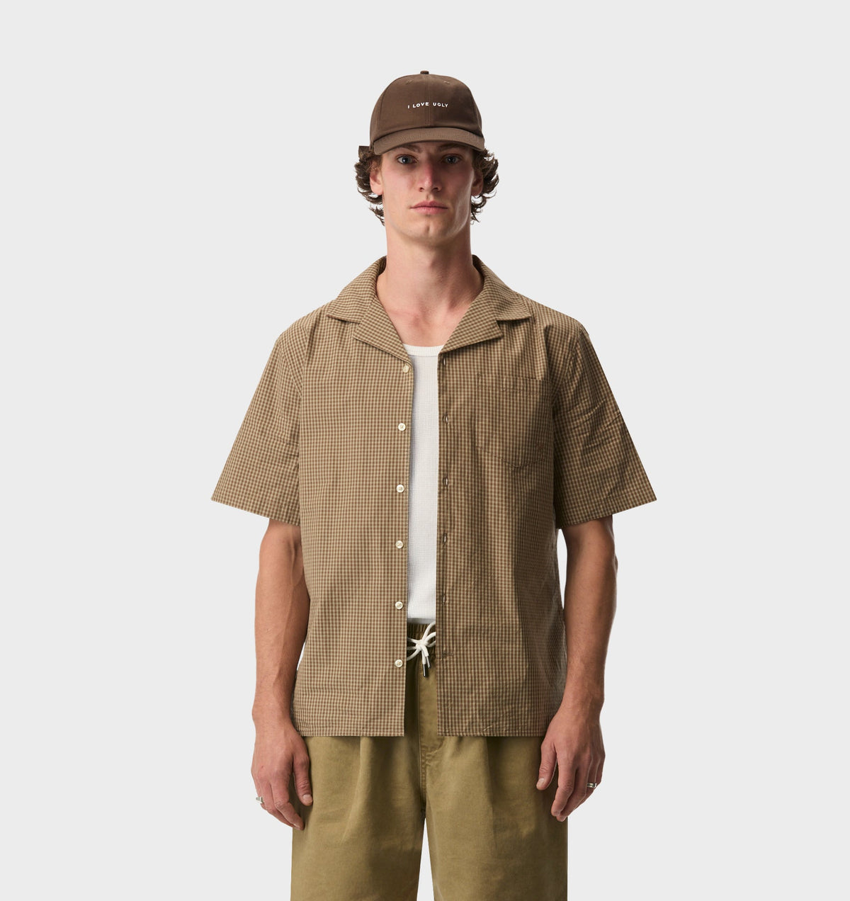 Check Cuban Collar SS Shirt - Brown/Beige Check