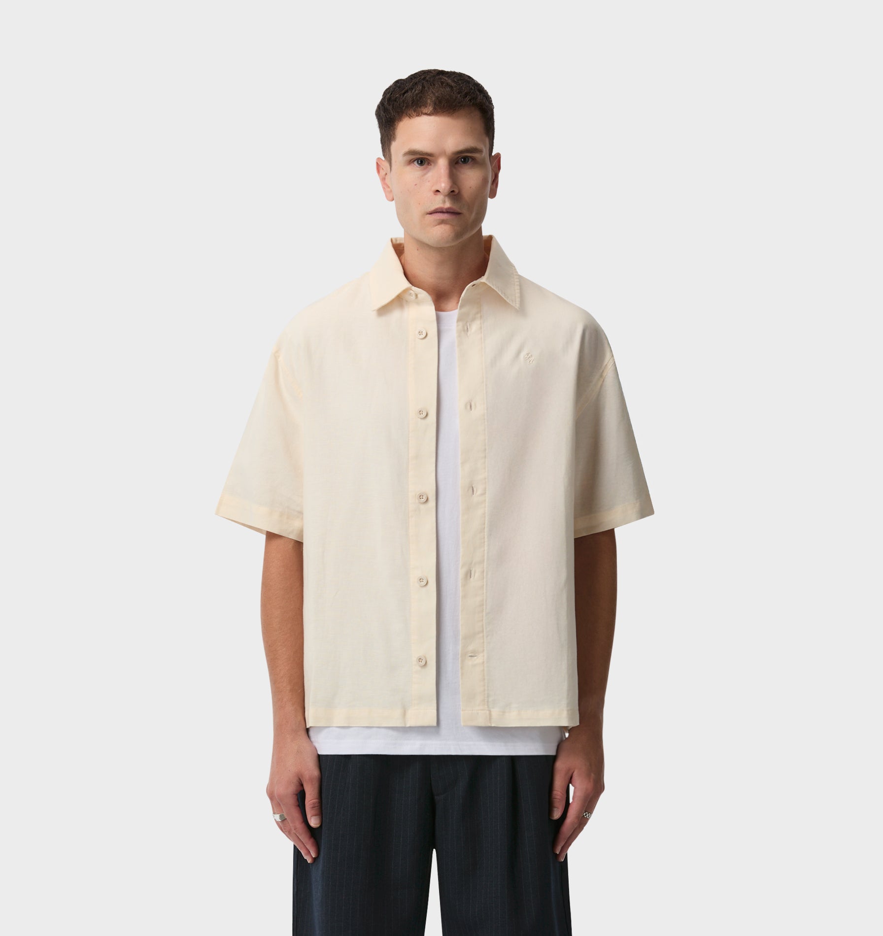 Linen Dawson Boxy SS Shirt - Bone