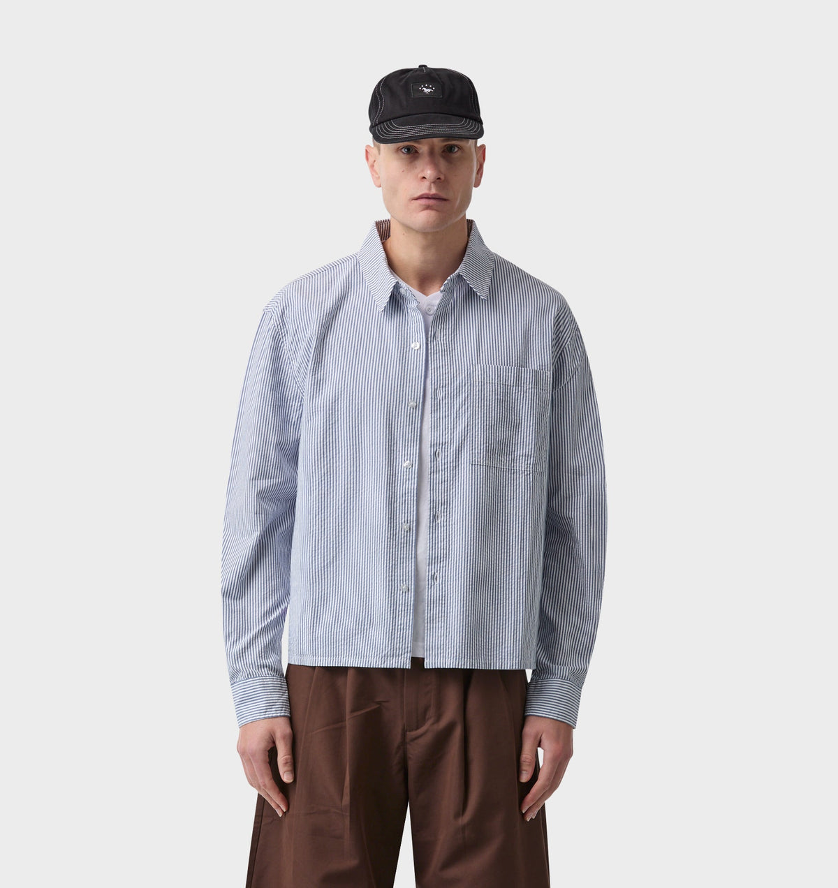 Crop LS Shirt - Blue White Stripe