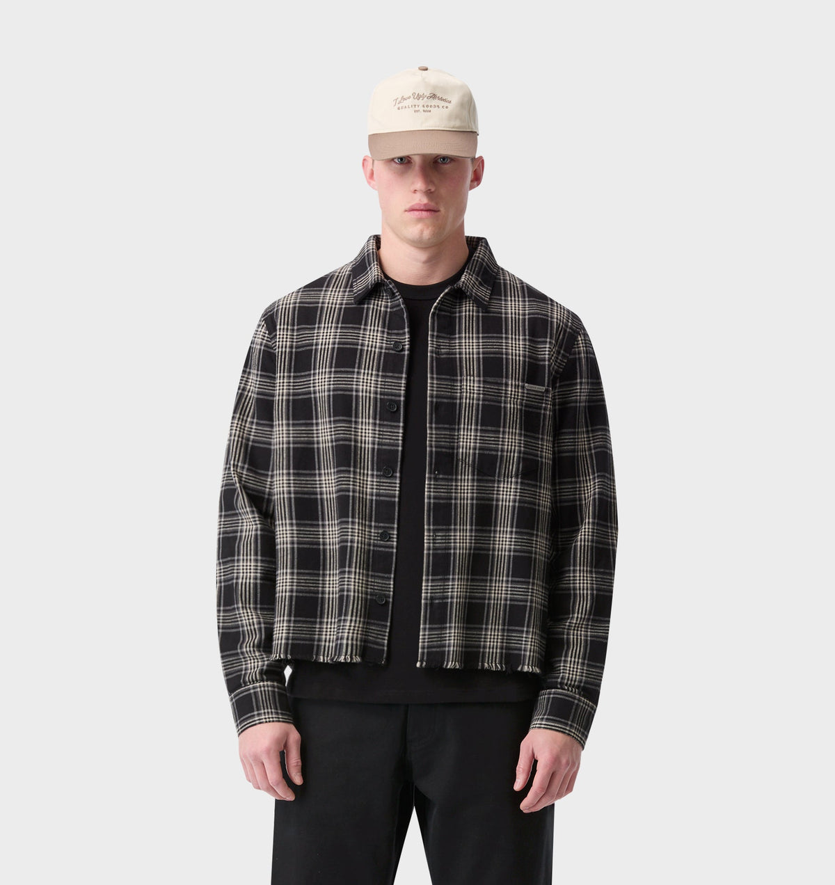 Raw Hem Check Overshirt - Black/Grey