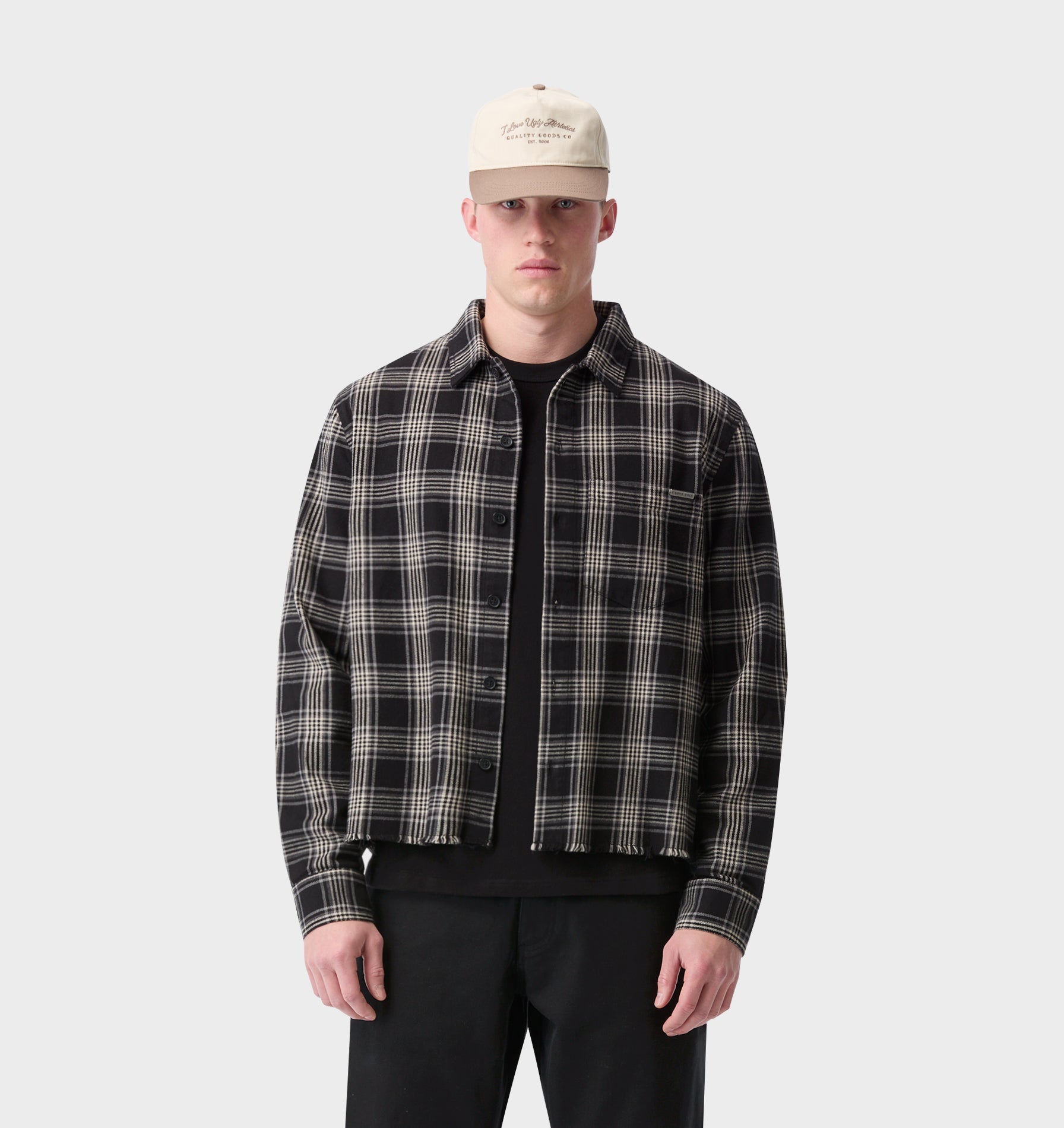 Raw Hem Check Overshirt - Black/Grey