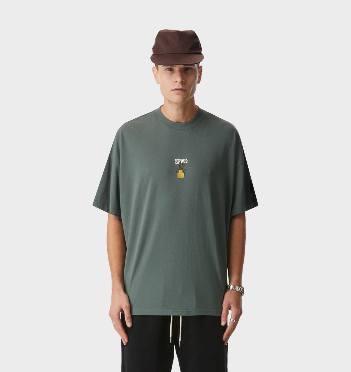 Floral Box Tee - Smokey Green