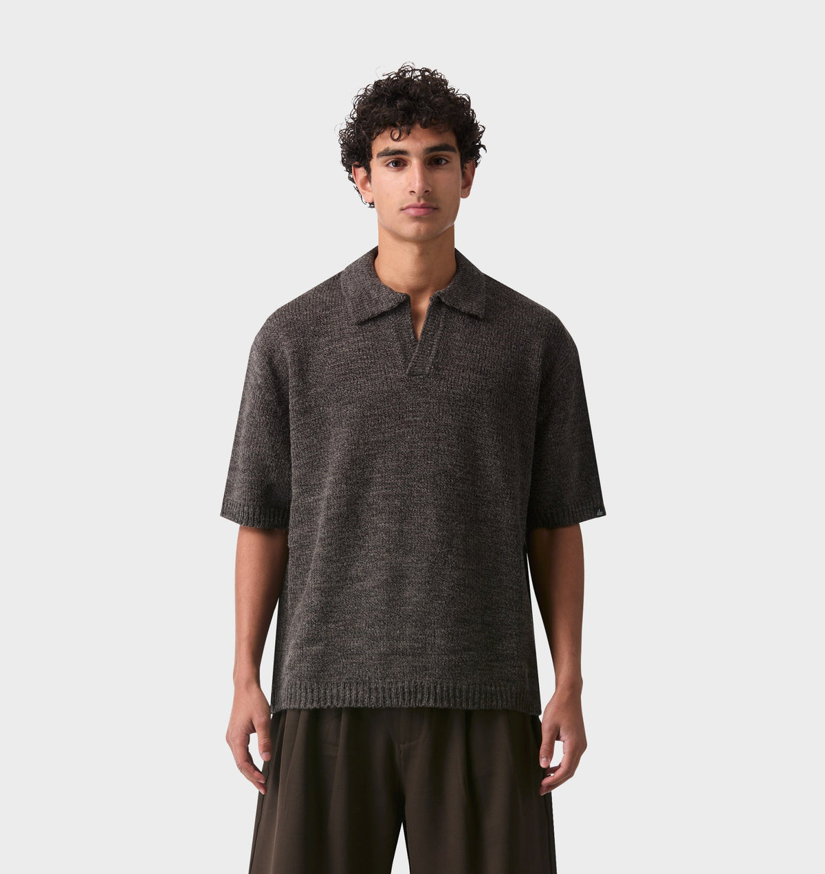 Box Knit Polo - Charcoal