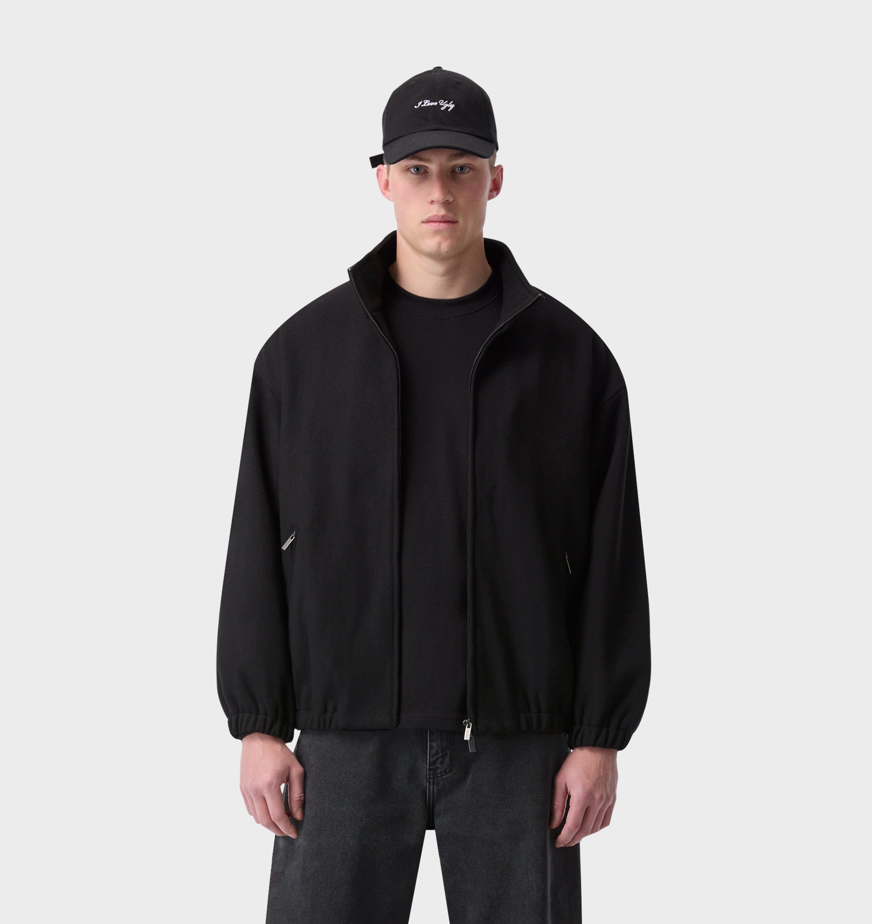Funnel Neck Jacket - Black Wool