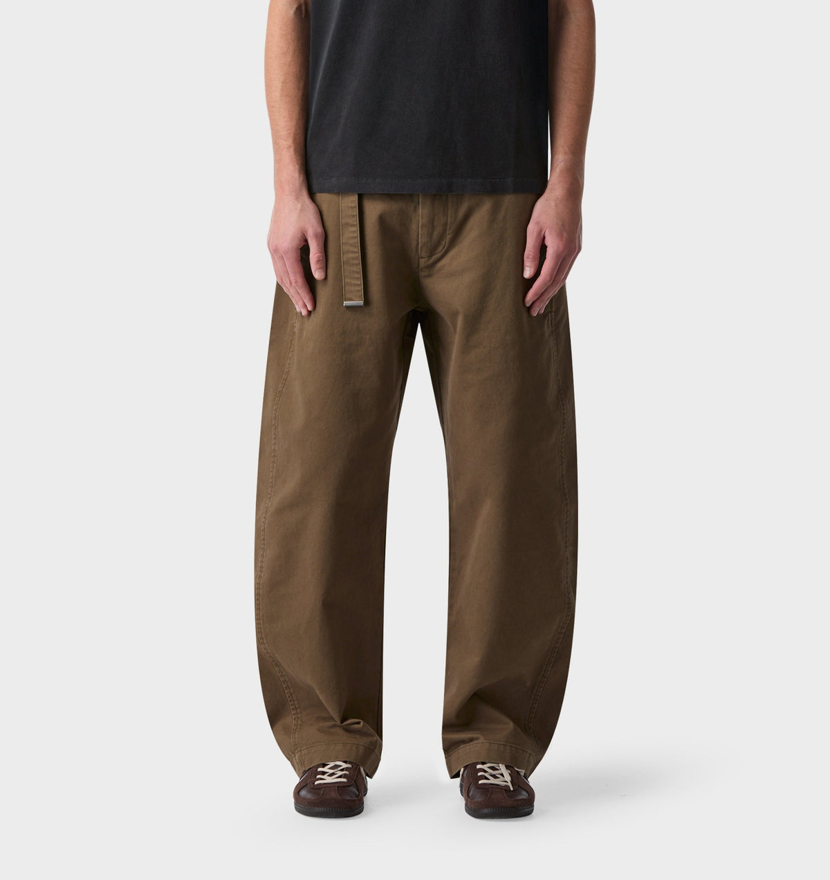 Belted Barrel Leg Pant - Moss