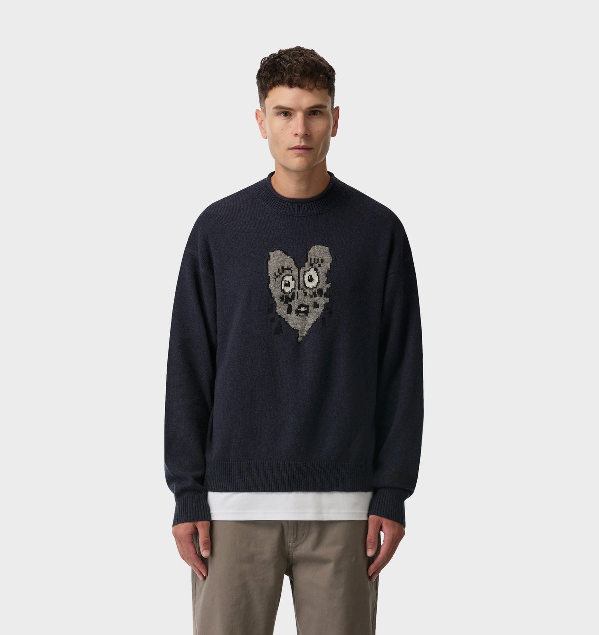 Heartache Rolled Neck Knit Sweater - Navy