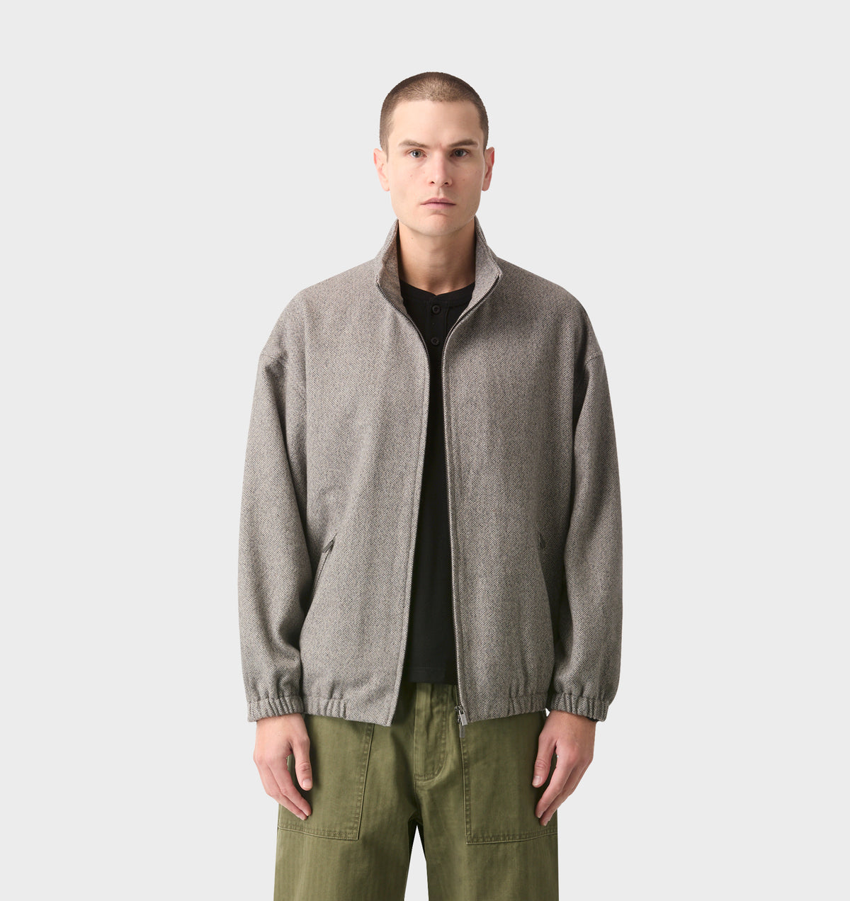 Funnel Neck Jacket - Grey Tweed