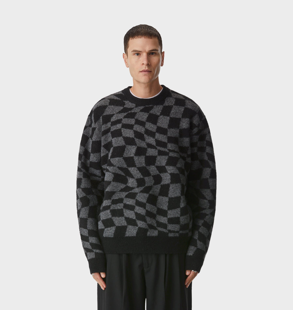 Checker Knit Sweater - Charcoal/Black