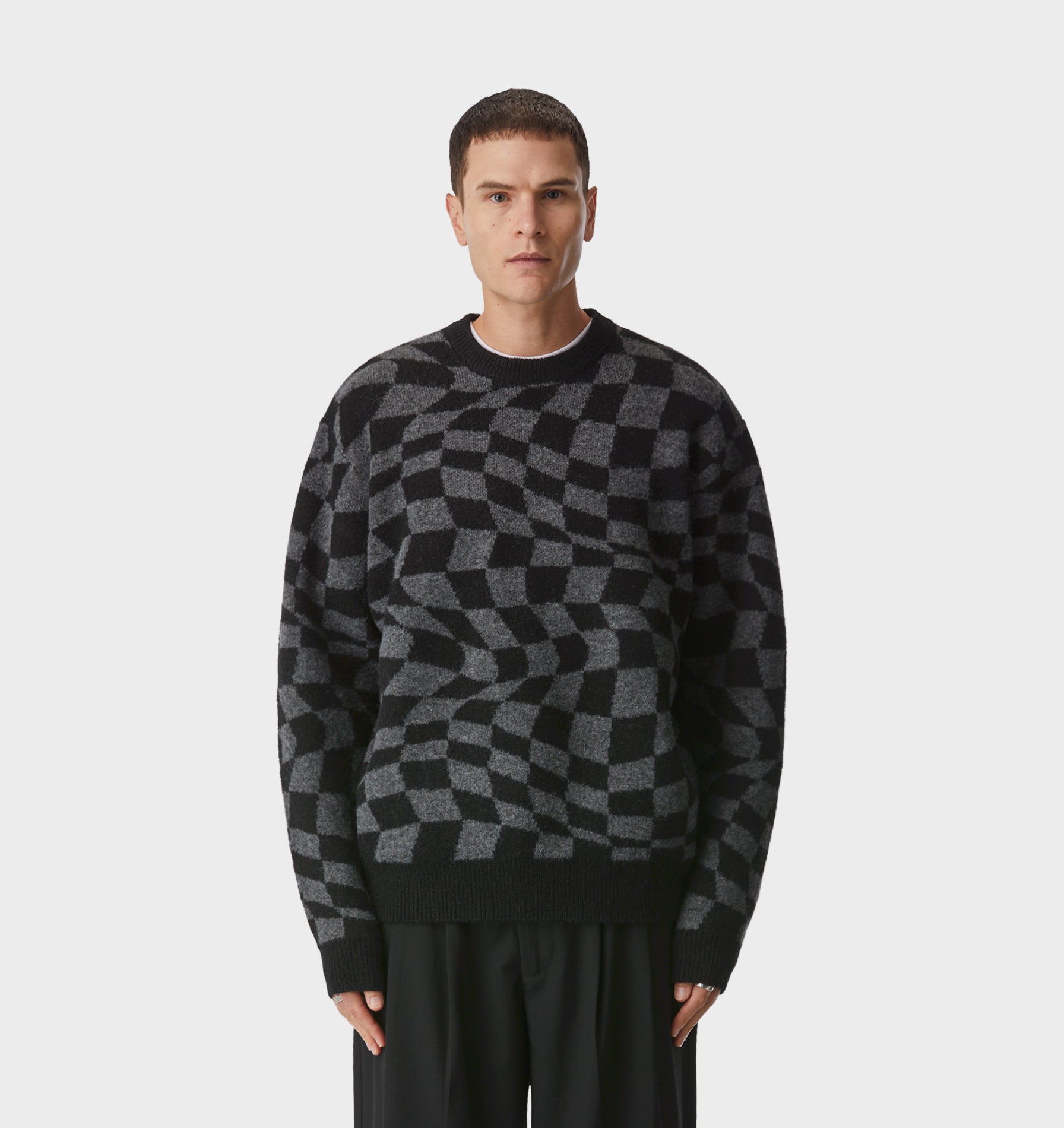 Checker Knit Sweater - Charcoal/Black