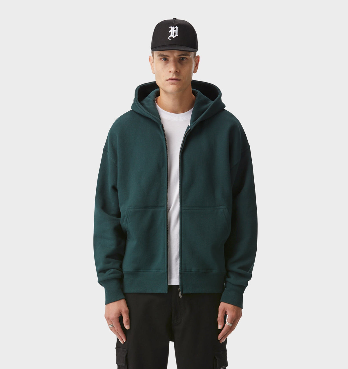 Zip Up Box Hood - Dark Green