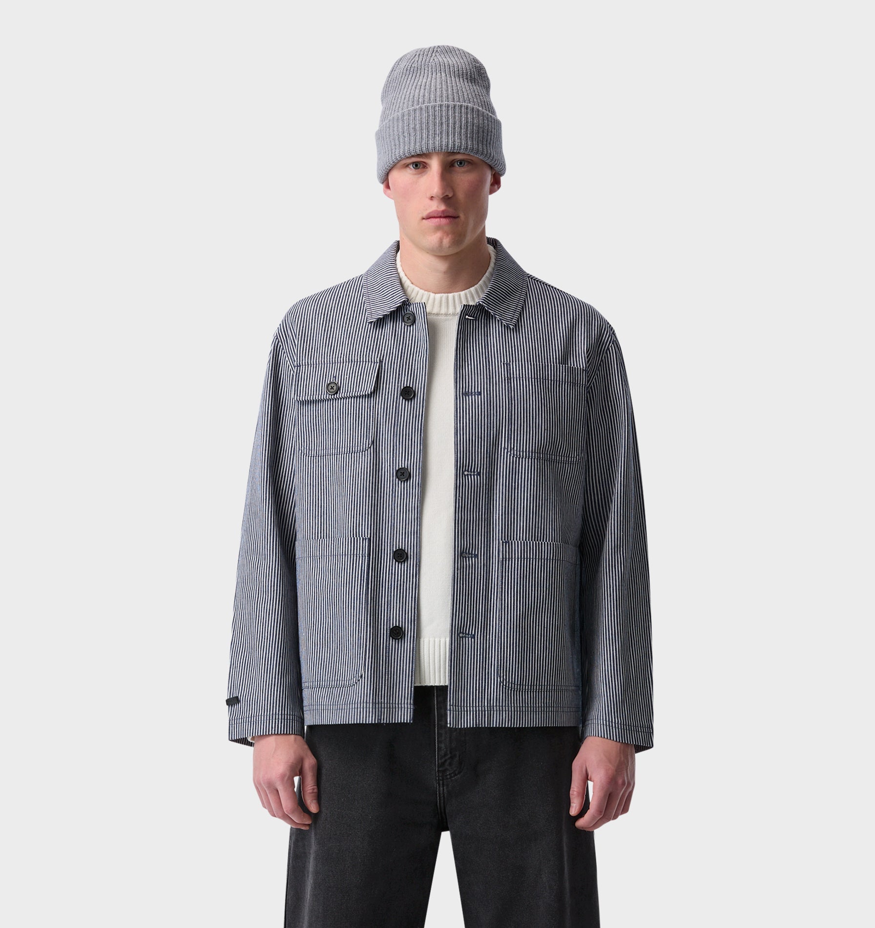 Chore Jacket - White / Navy Stripe