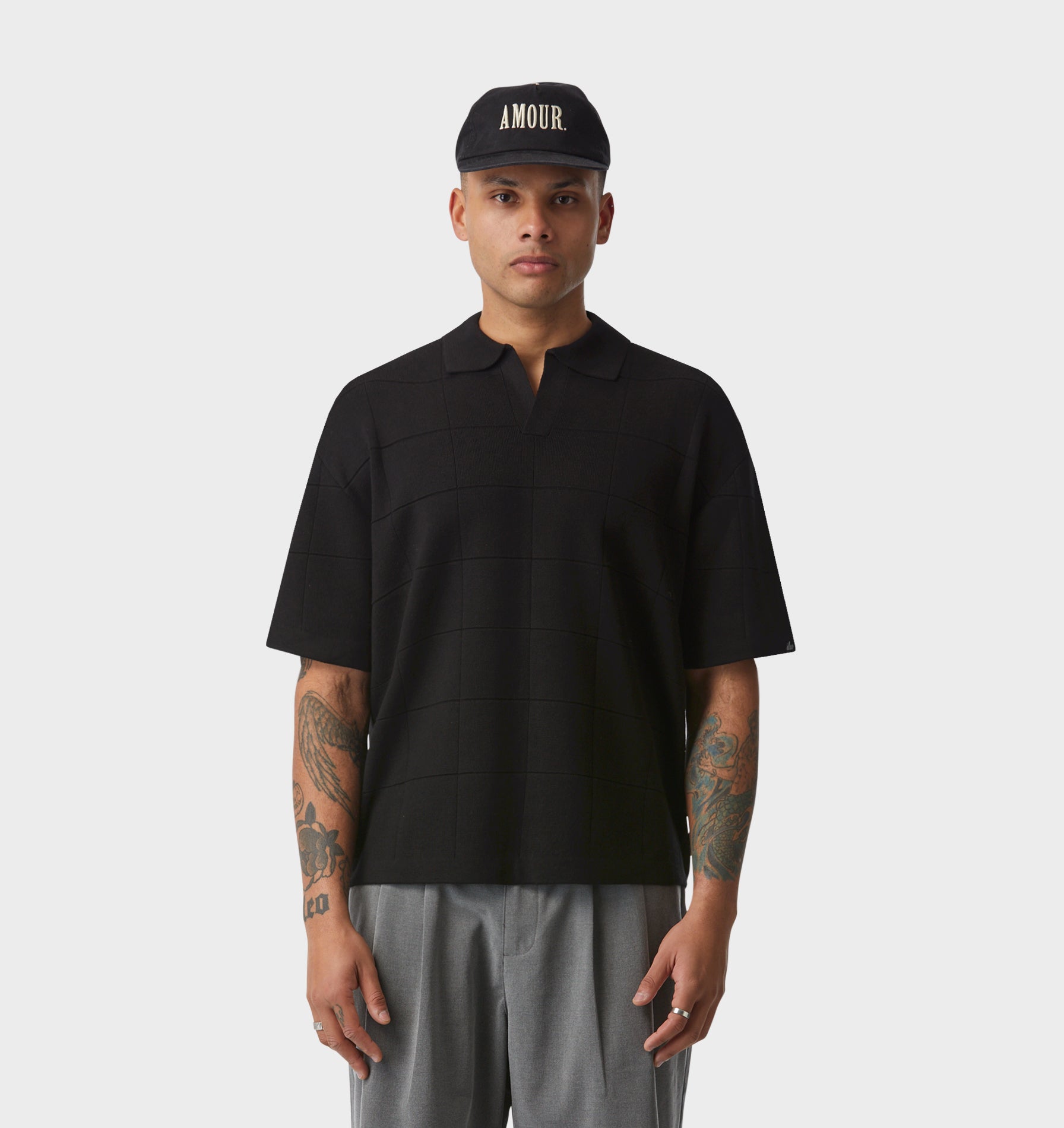 Box Knit Polo - Black