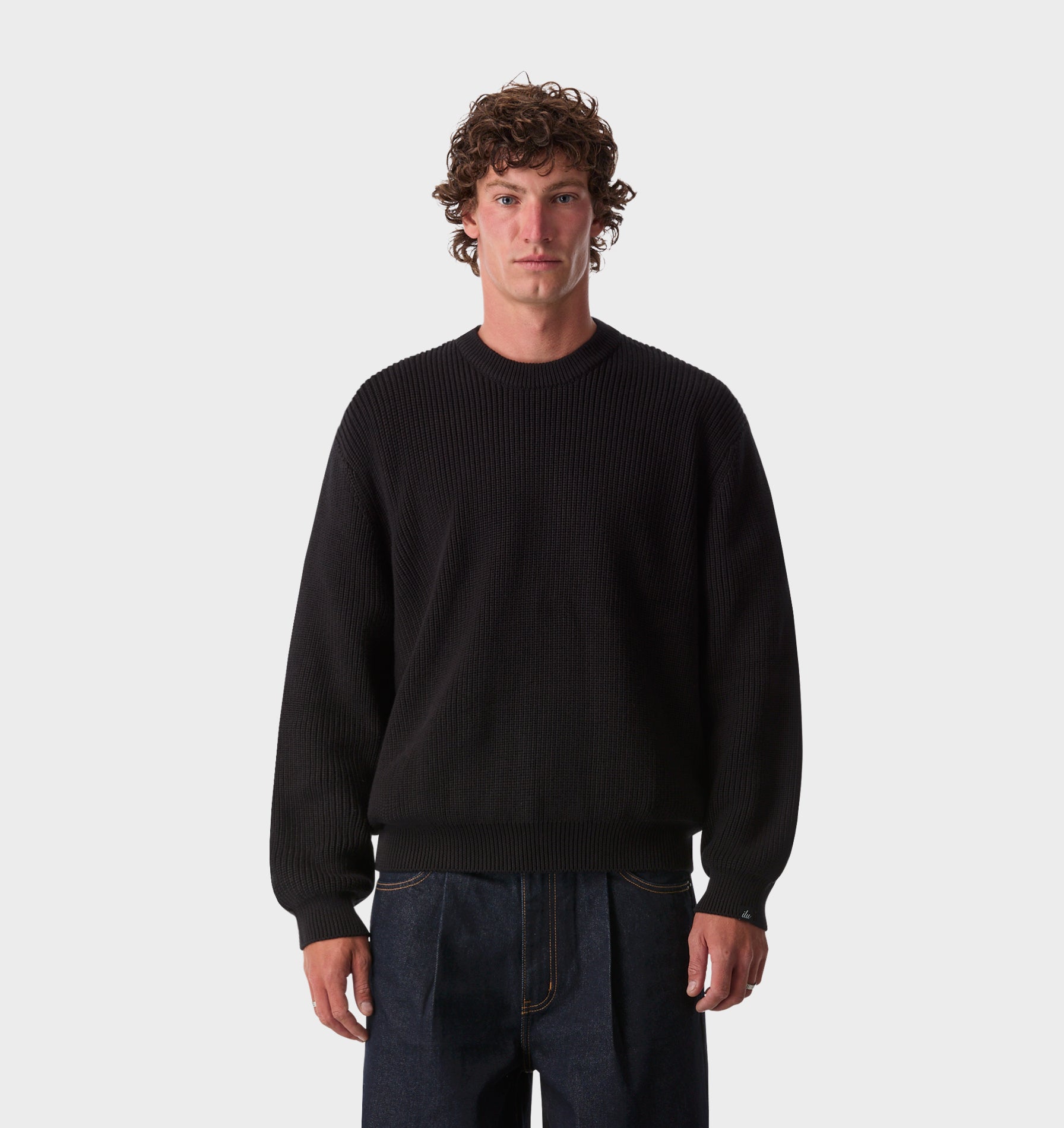 Cropped Knit Sweater - Black