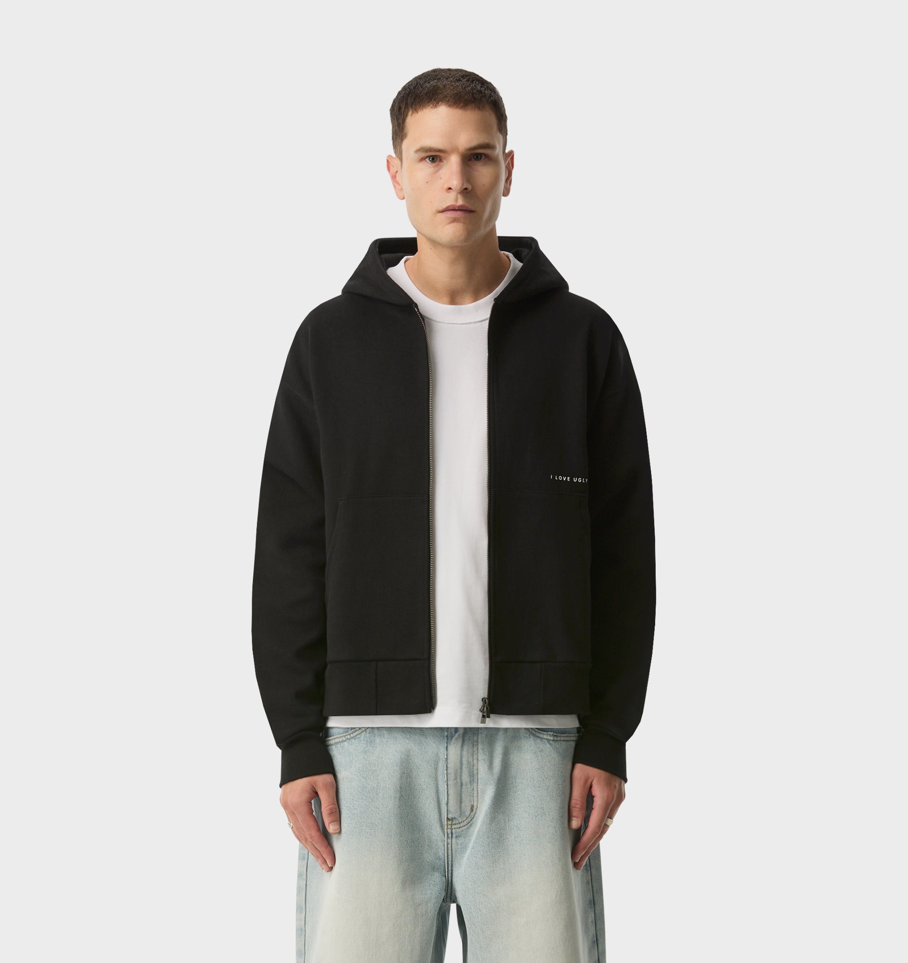Crop Box Zip Hood - Black