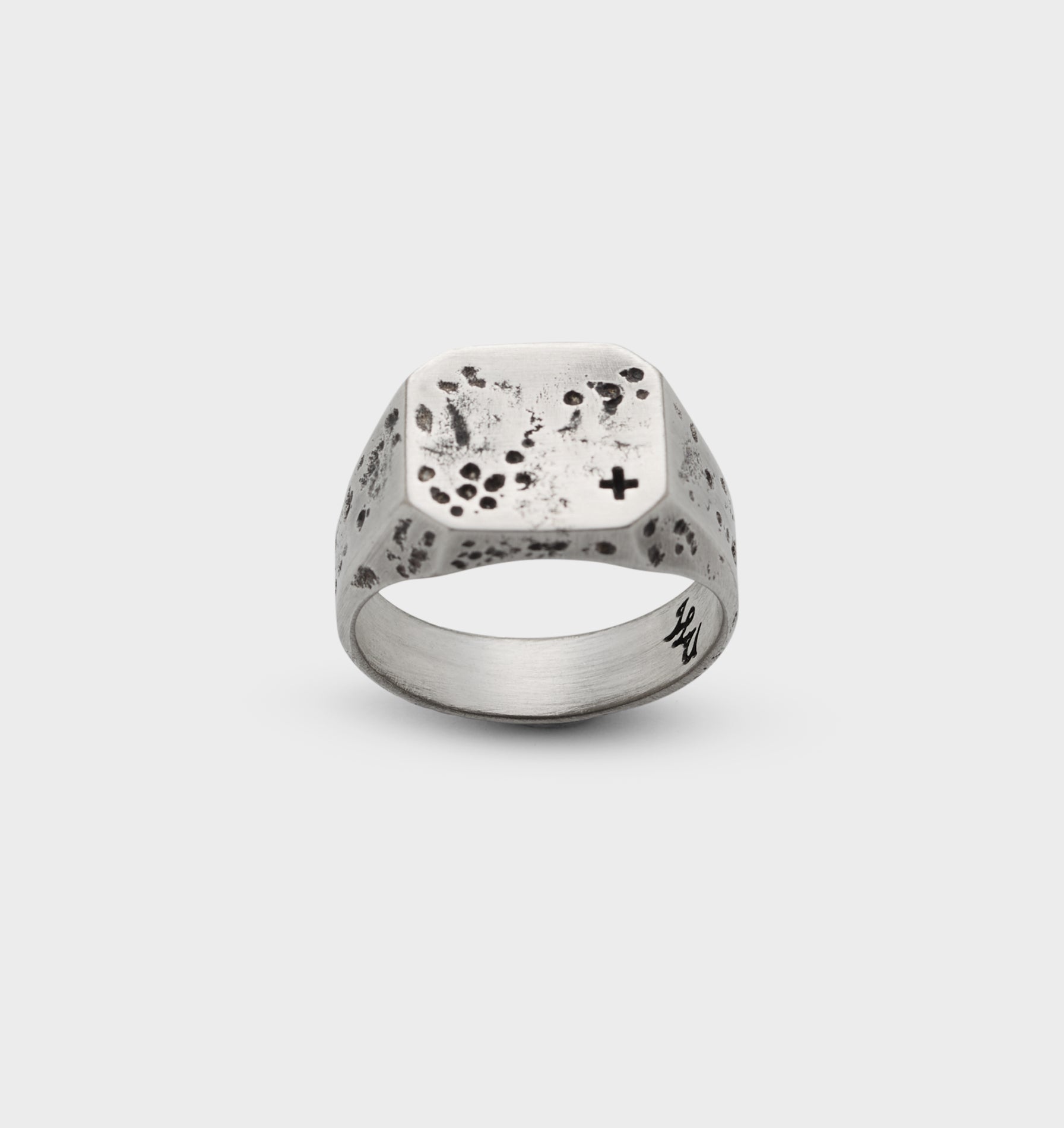 Distressed Octagon Signet Ring  - White Brass