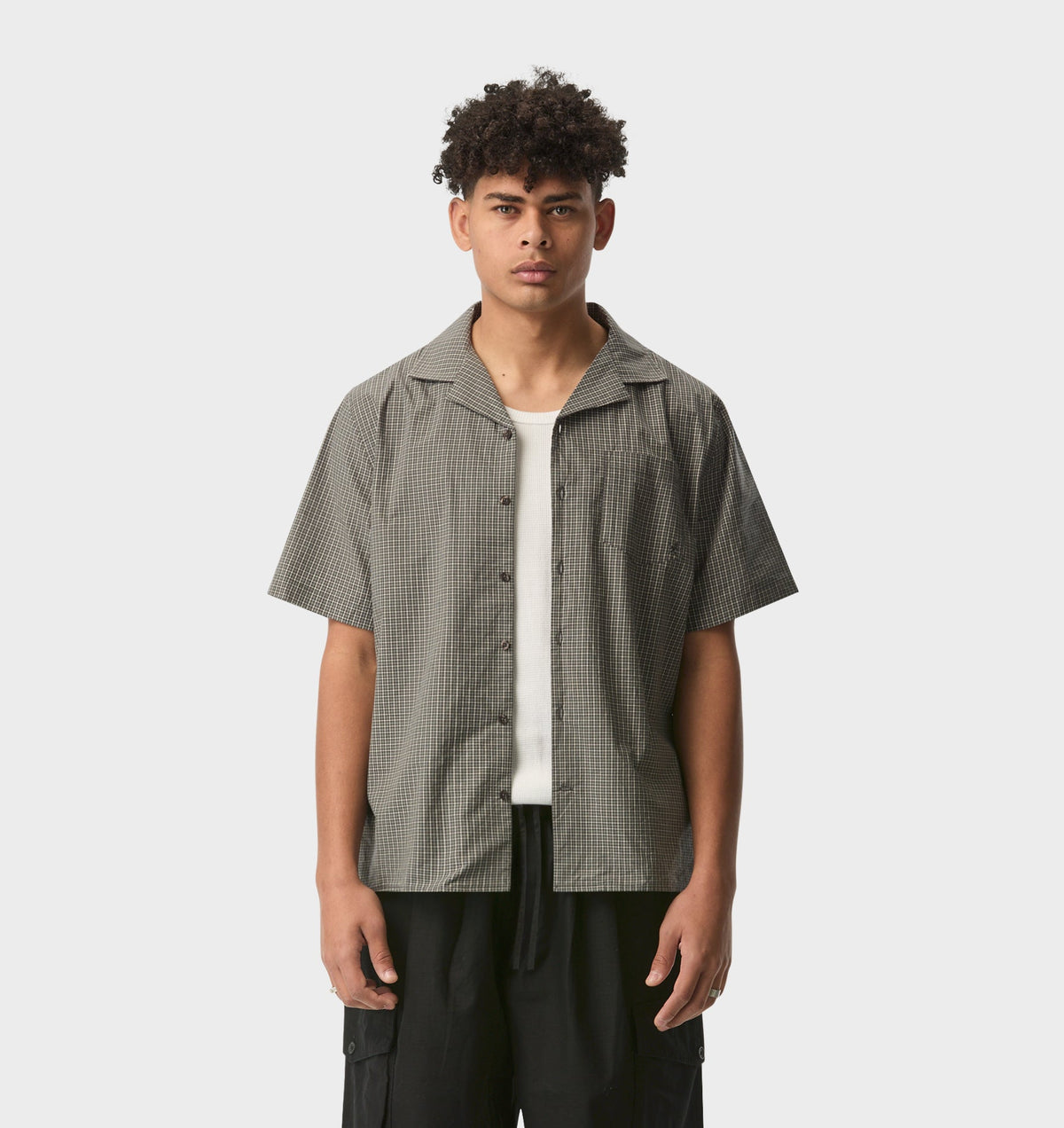 Check Cuban Collar SS Shirt - Grey/Green Check