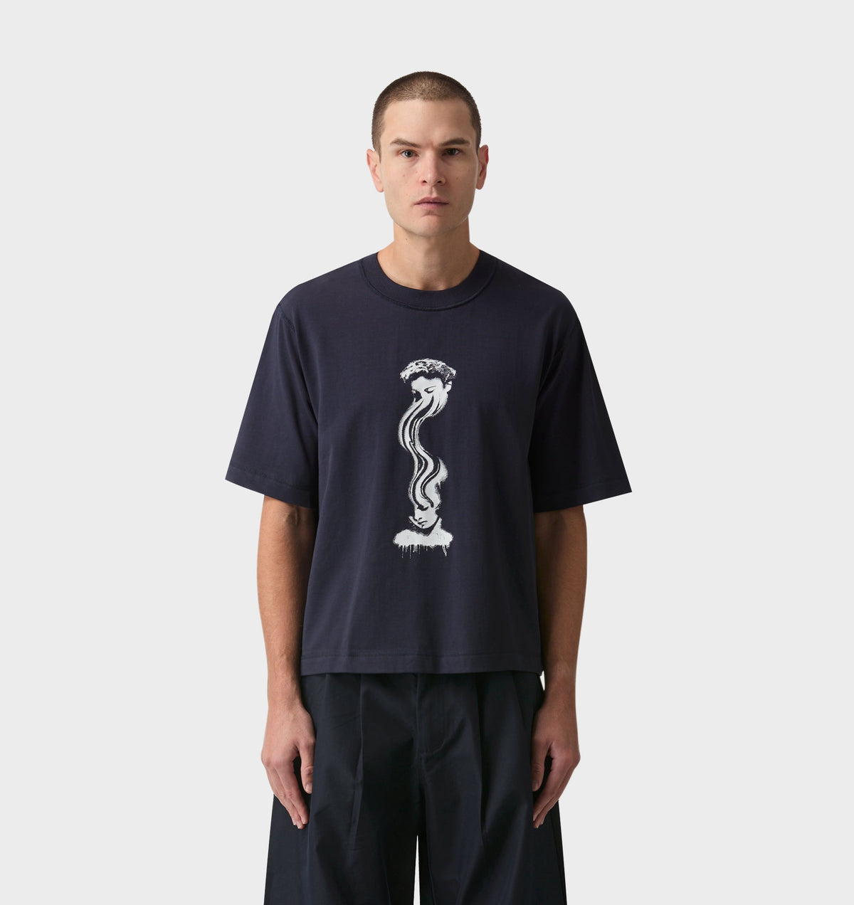 Warped Face Box Crop Tee - Washed Navy