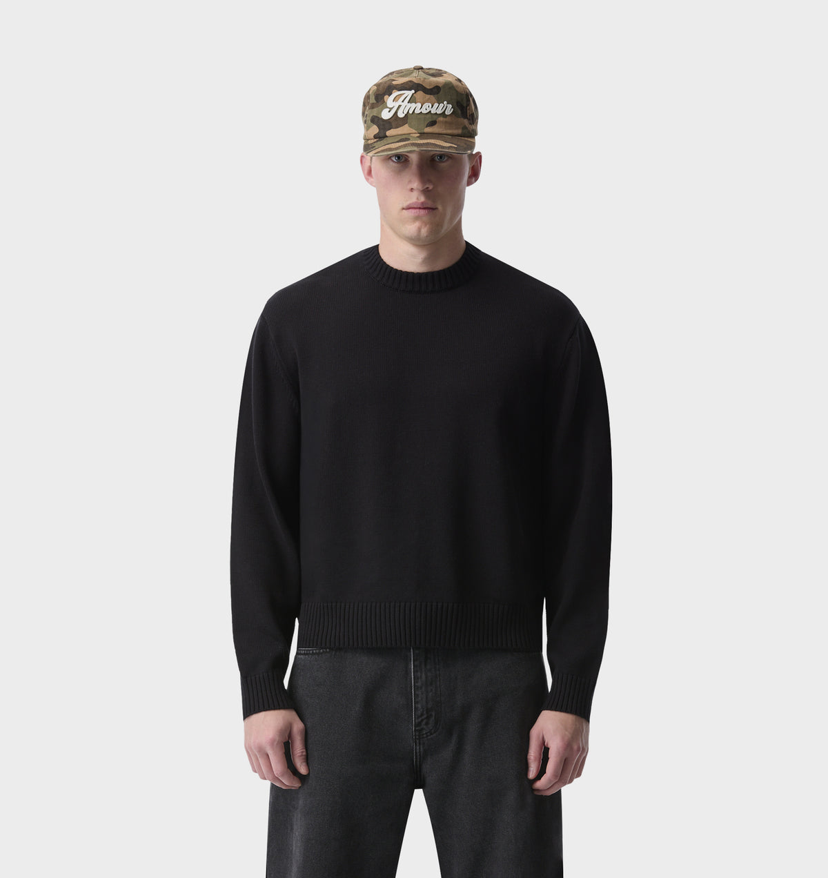 Midweight Crop Knit Sweater - Black