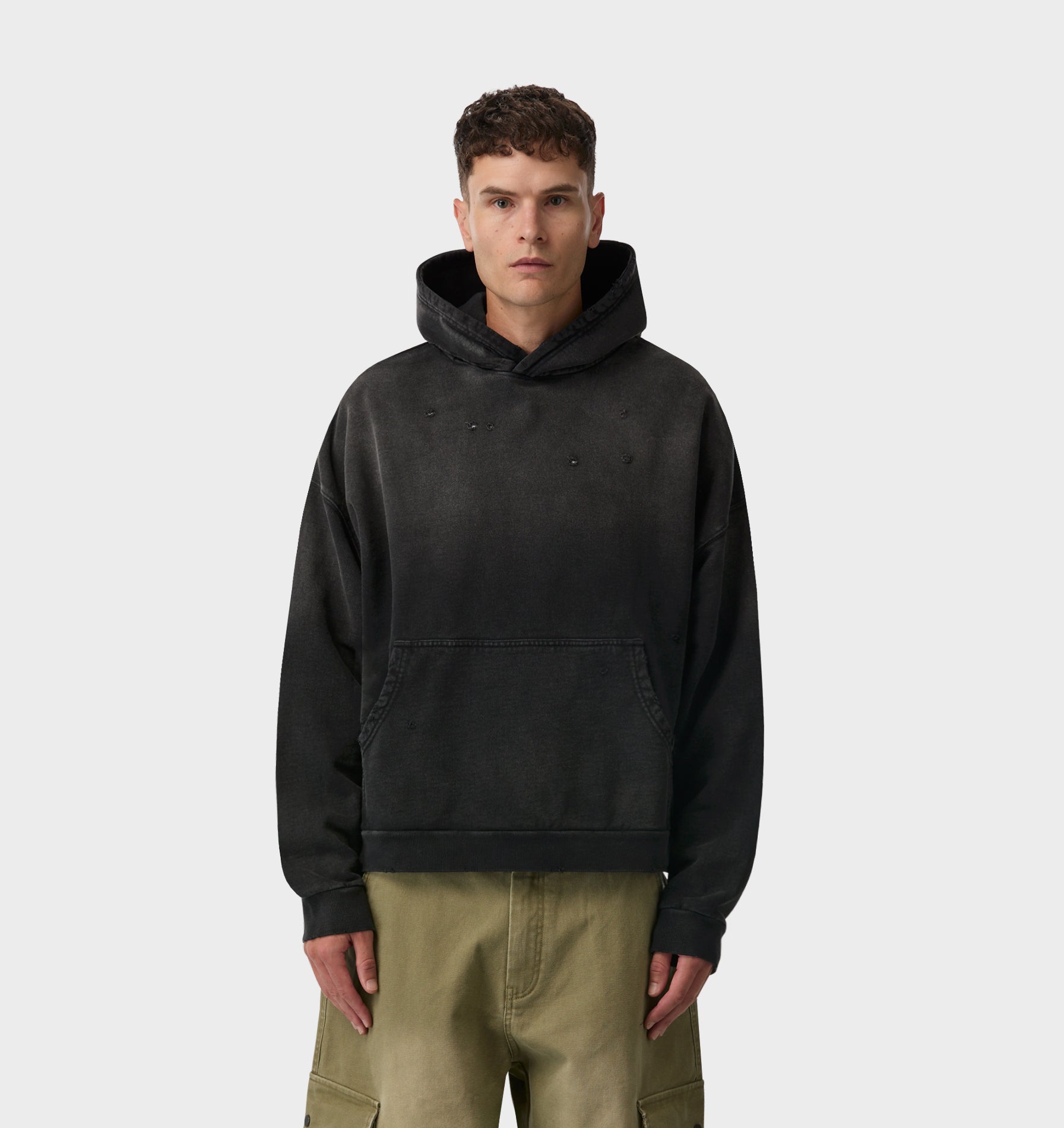 Distressed Oversized Hood - Faded Black