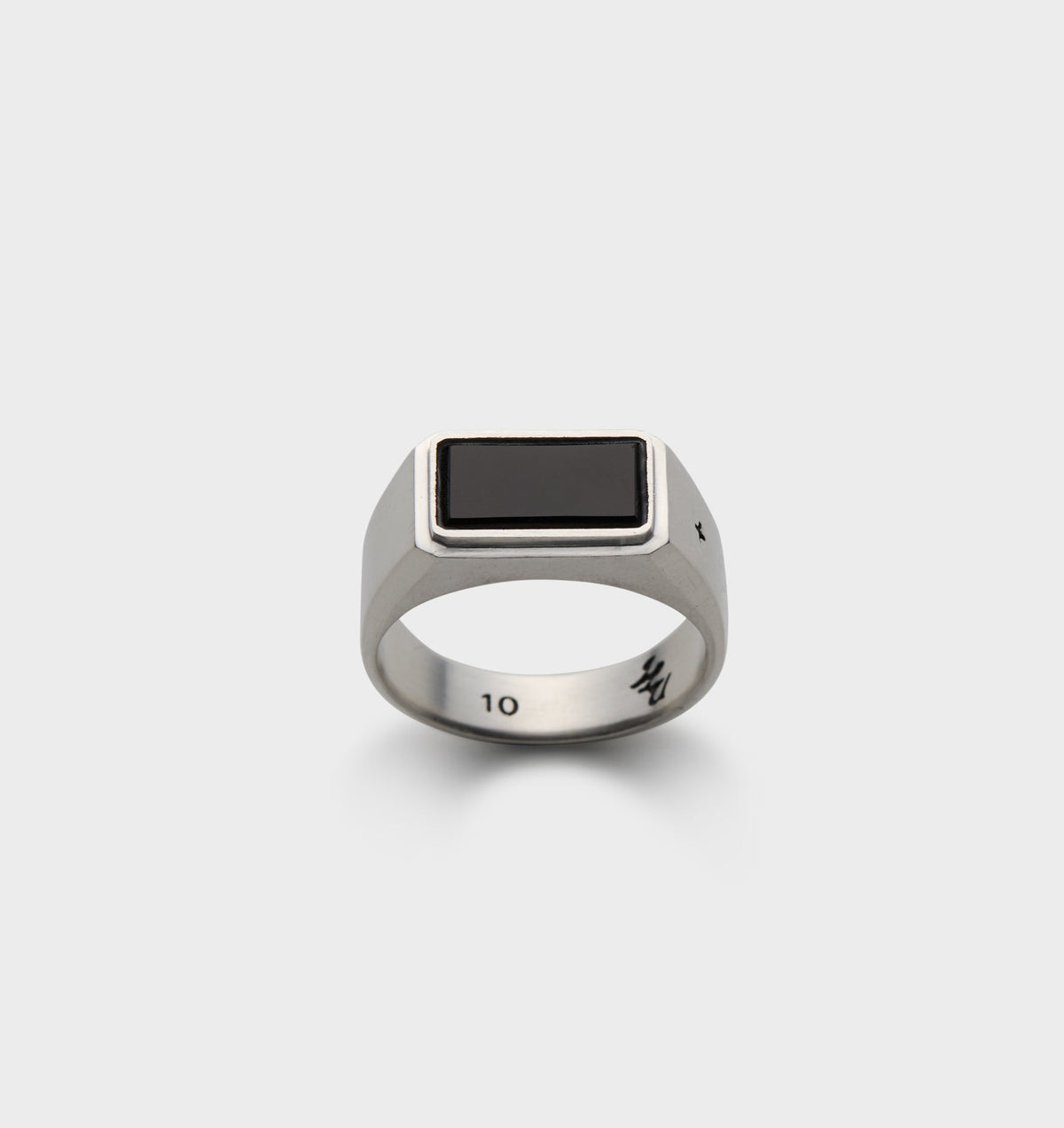 Onyx Signet Ring - White Brass