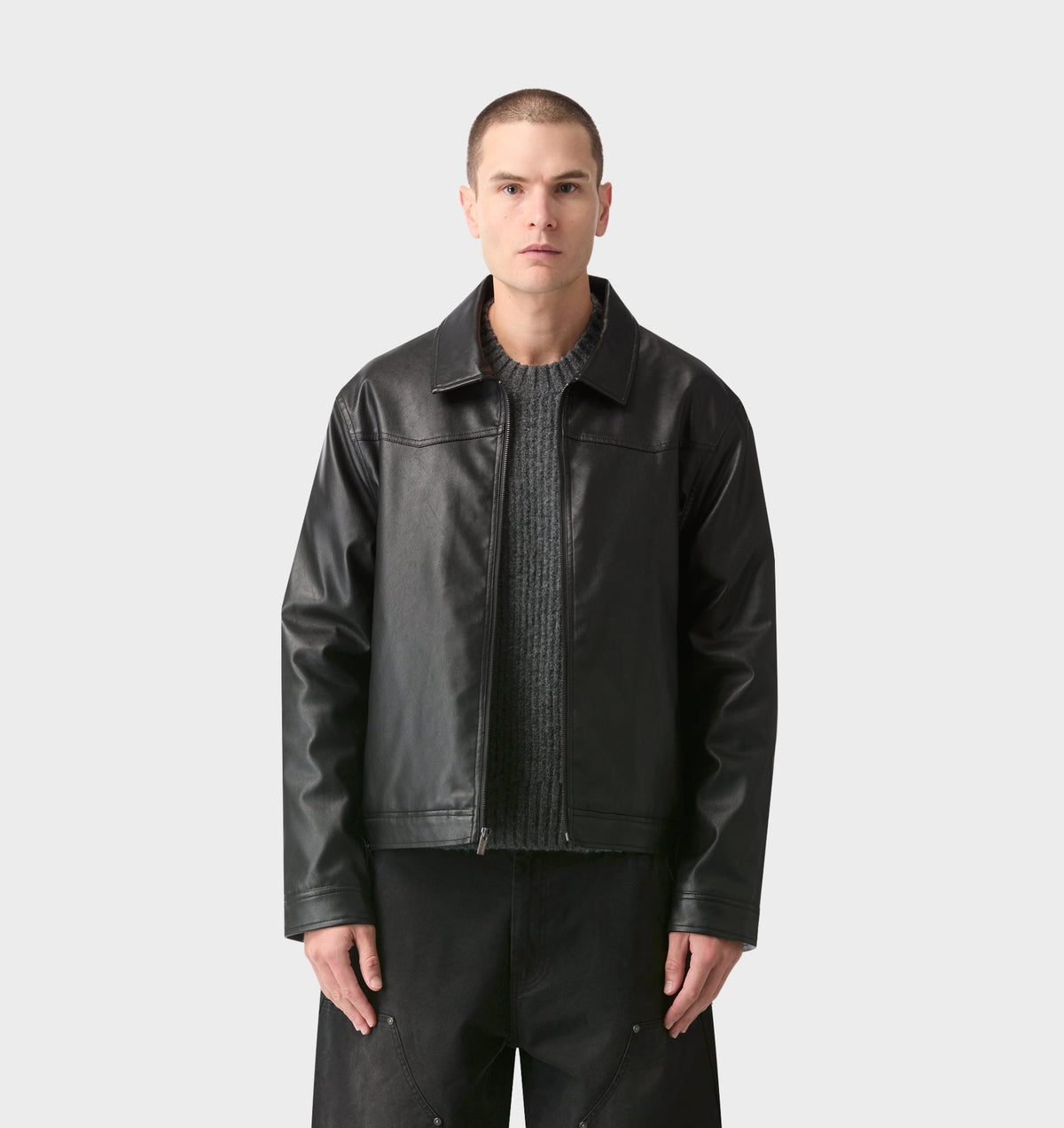 Dayton Faux Leather Jacket- Black