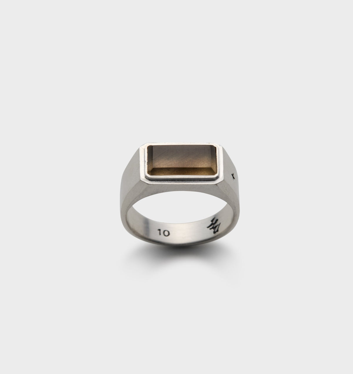 Smokey Quartz Signet Ring - White Brass