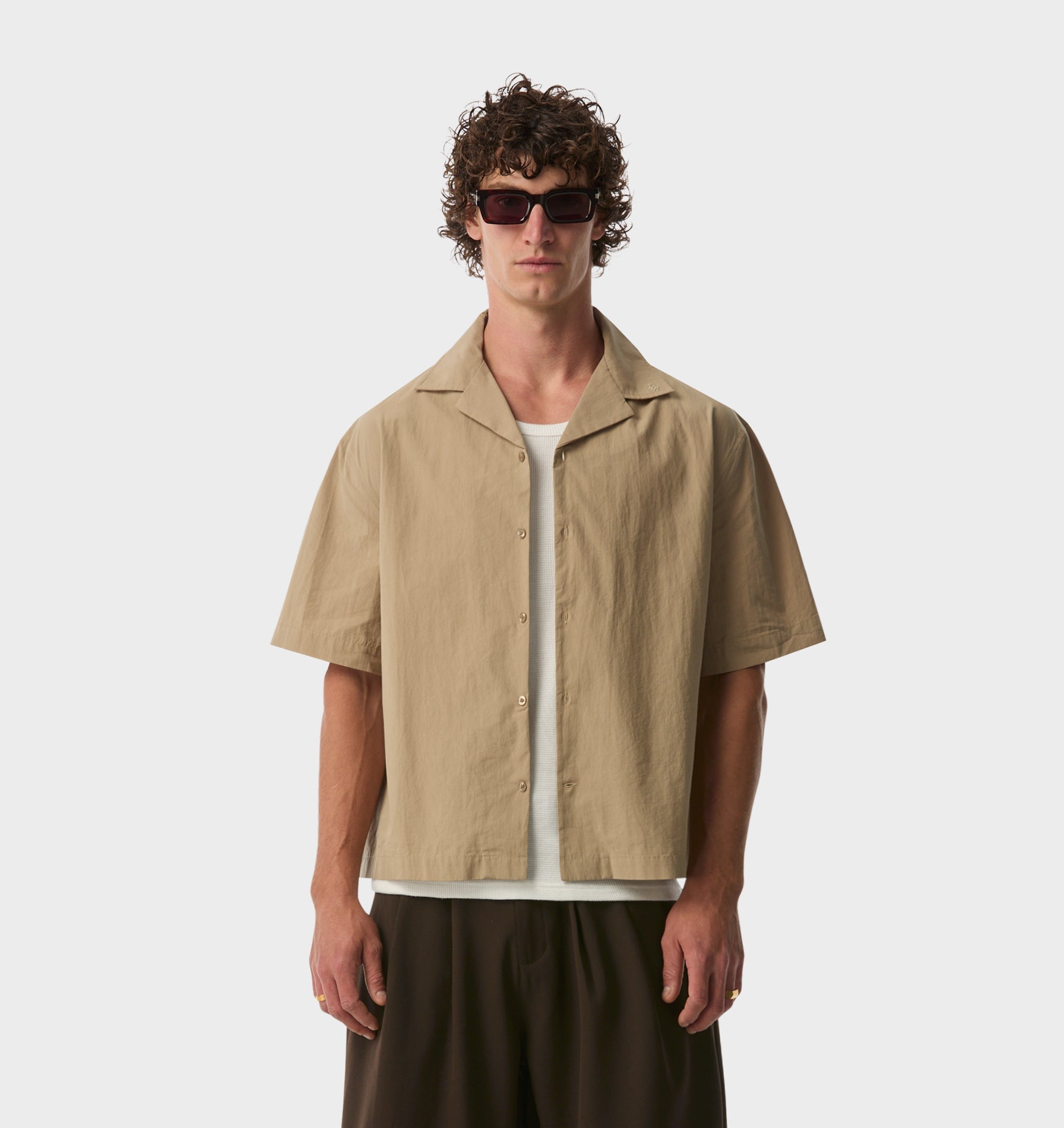 Box Cuban Collar Shirt - Taupe