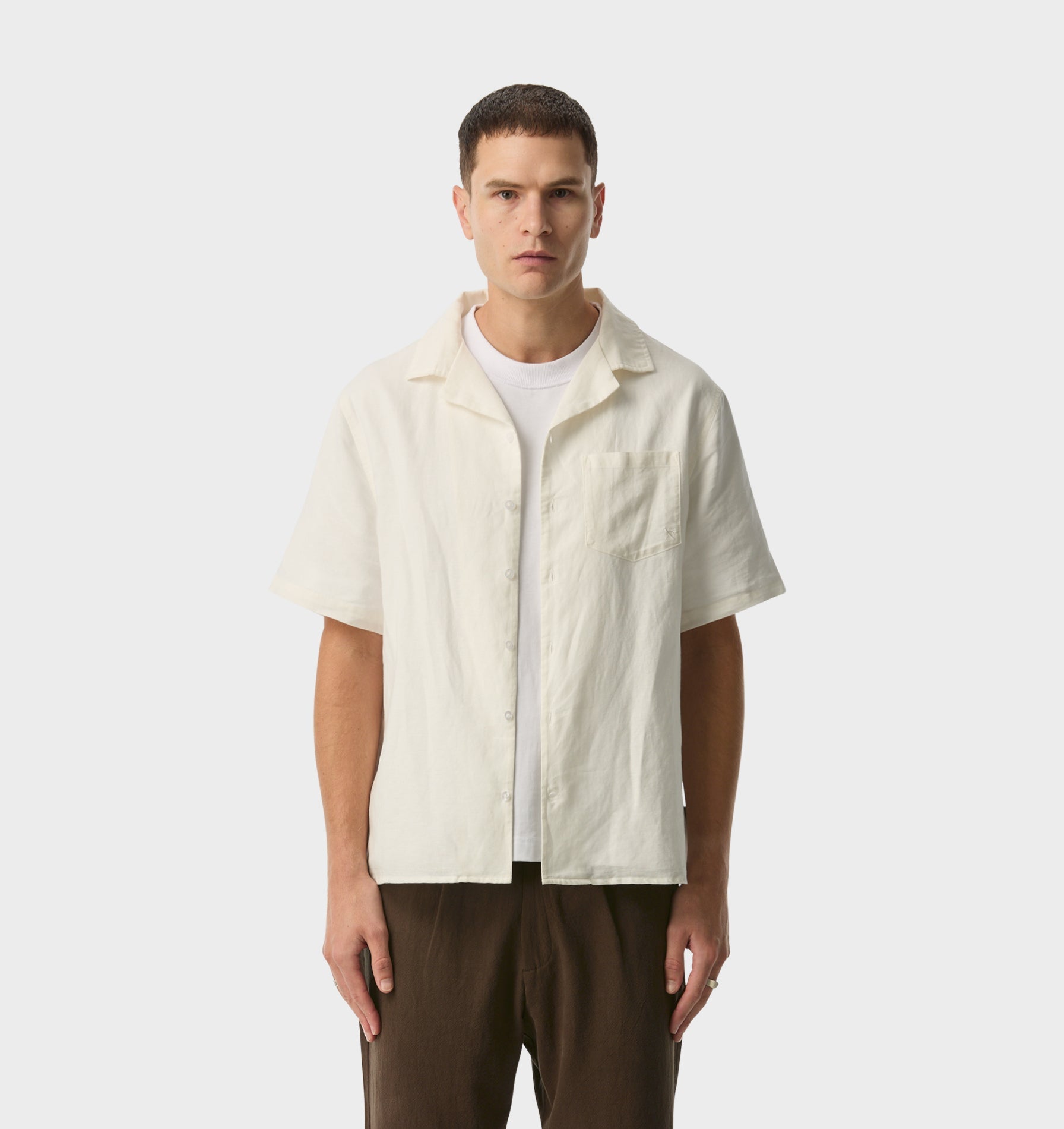 Linen Cuban Collar SS Shirt - White