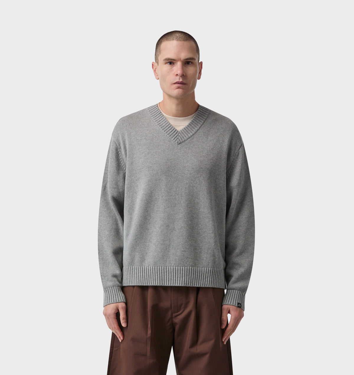 V Neck Sweater - Grey Marle