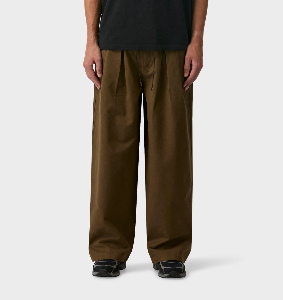 Wide Leg Pleat Pant - Khaki