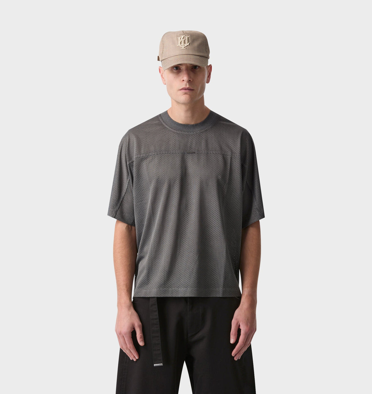 Mesh Crop Box Tee - Washed Black