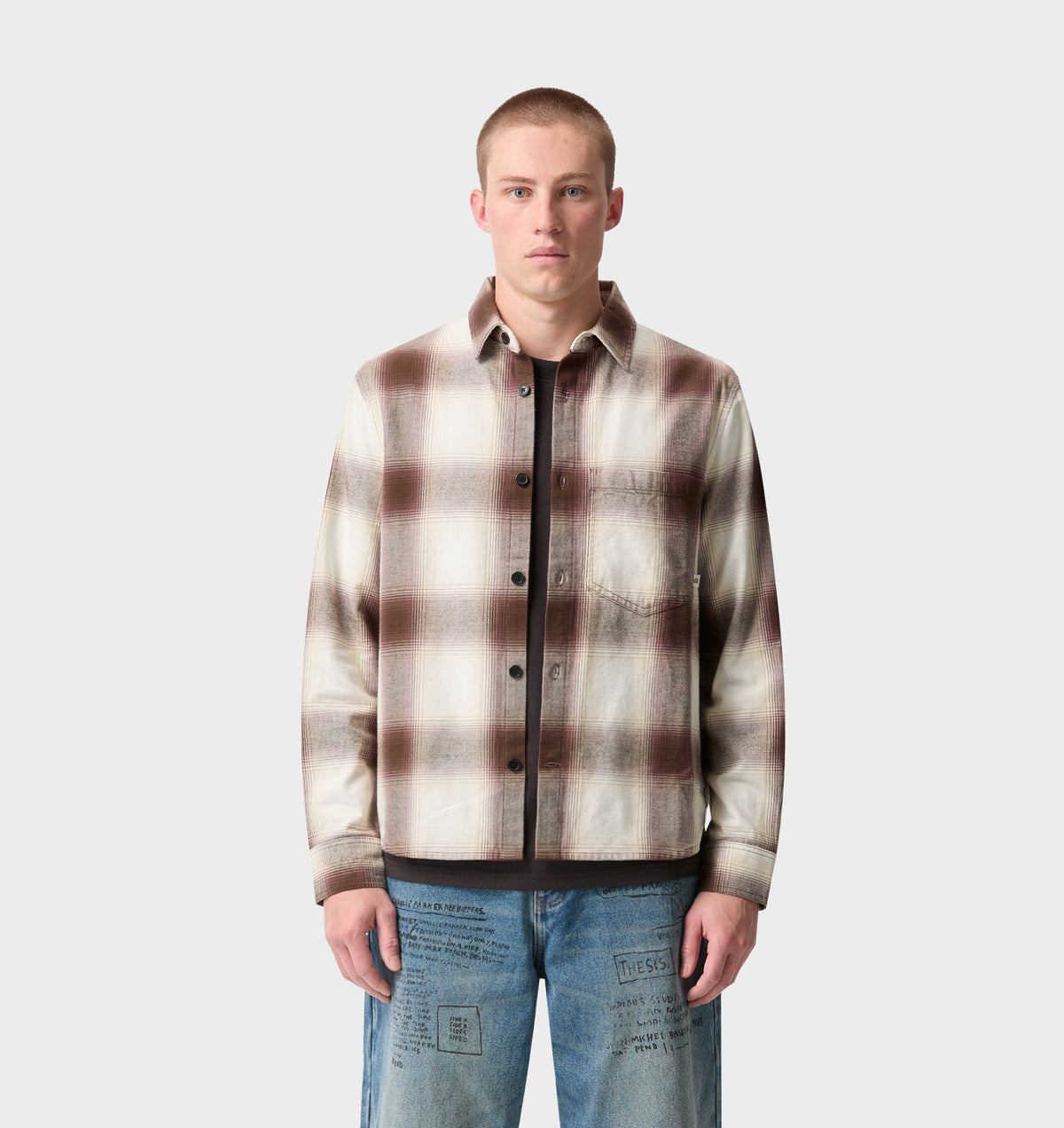 Basquiat Flannel LS Shirt - Off White/Brown Check